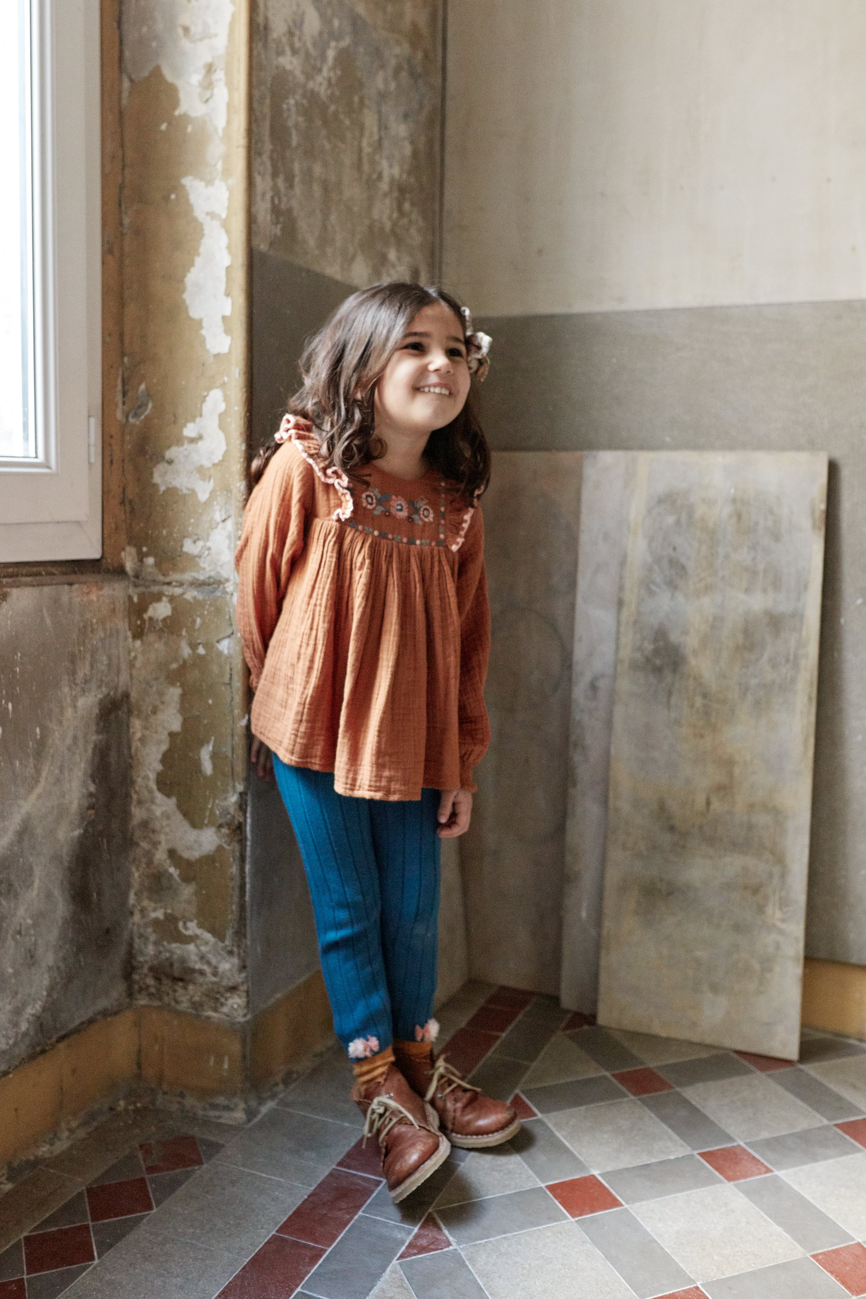 Girls Blue Cotton Leggings