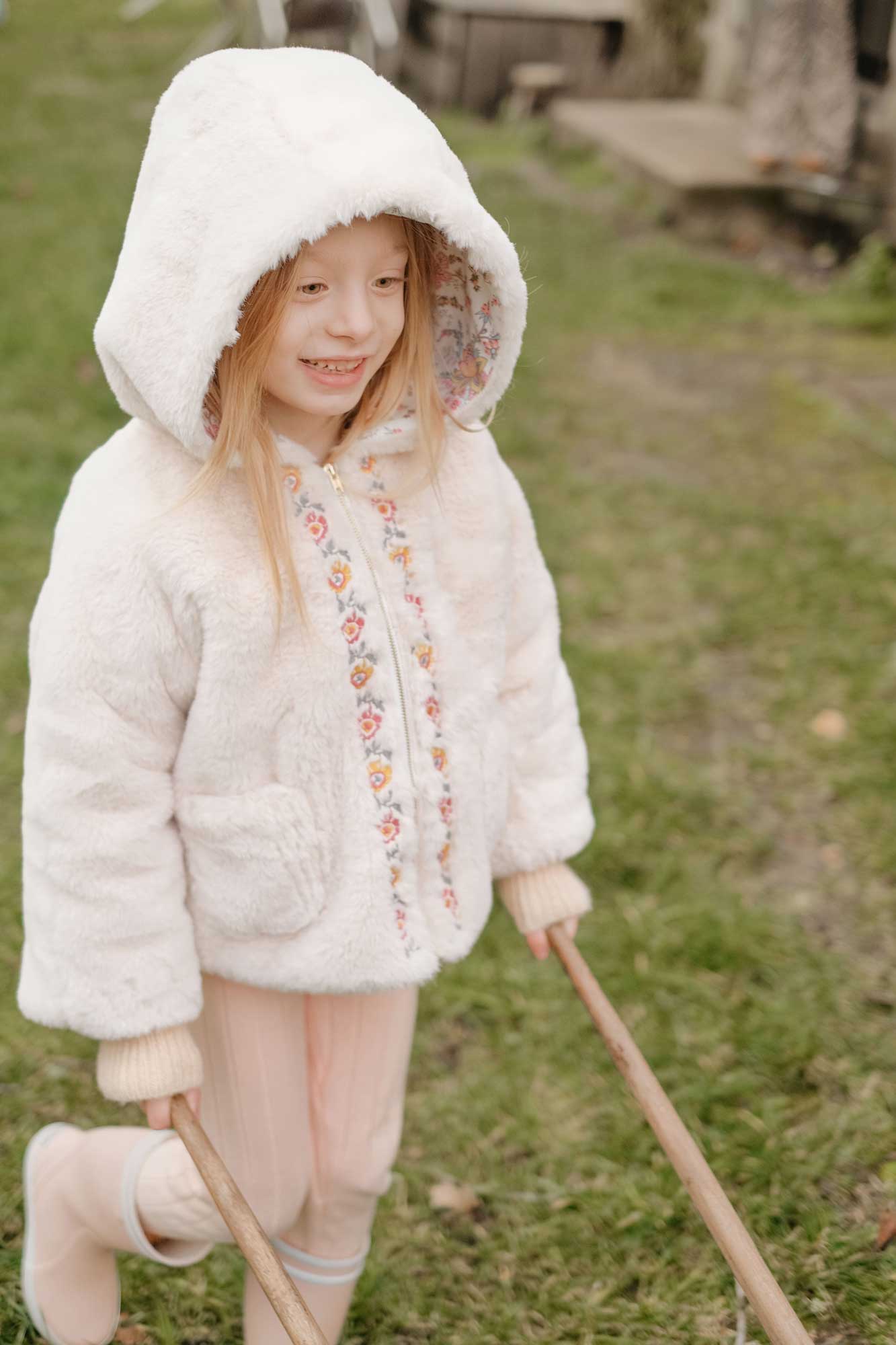 Girls White Reversible Coat