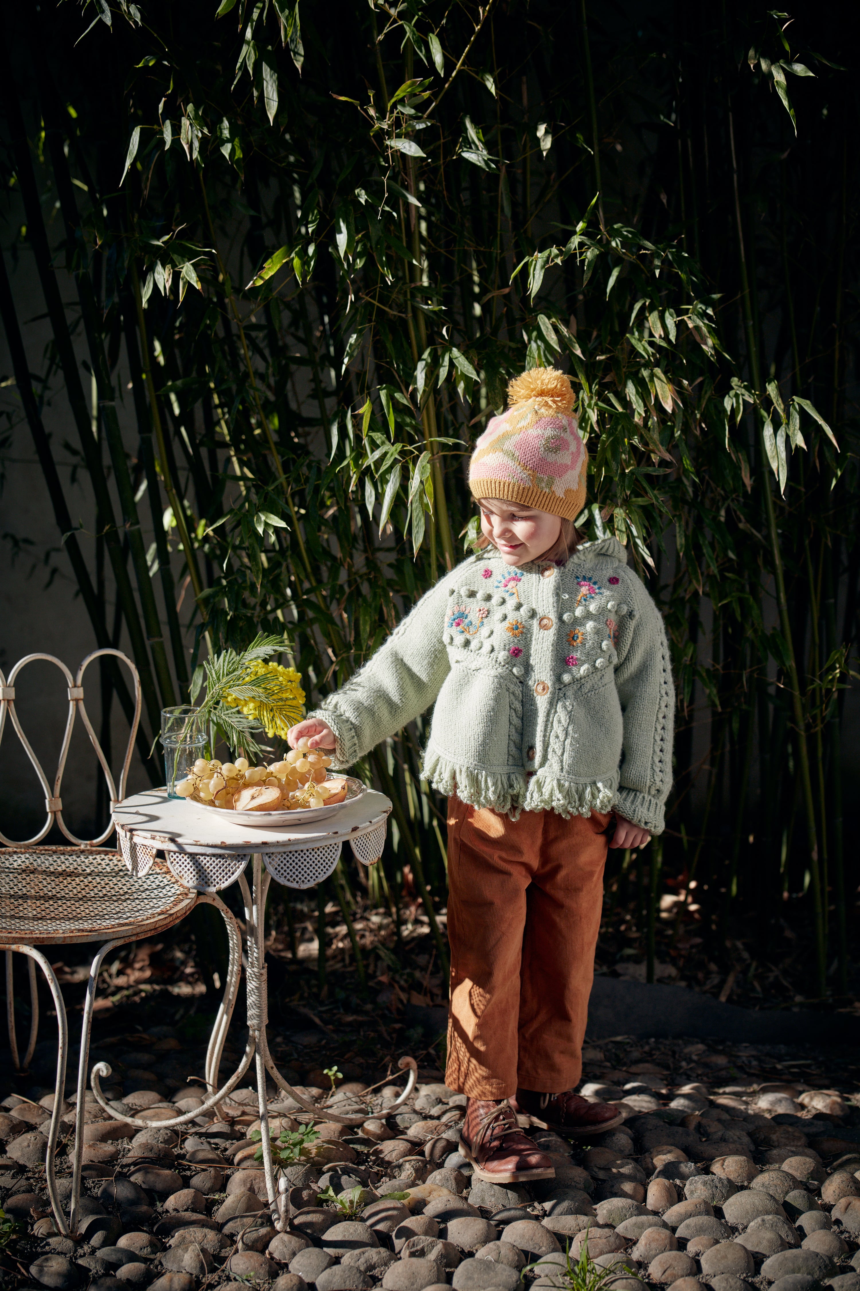 Girls Light Green Wool Knit Cape