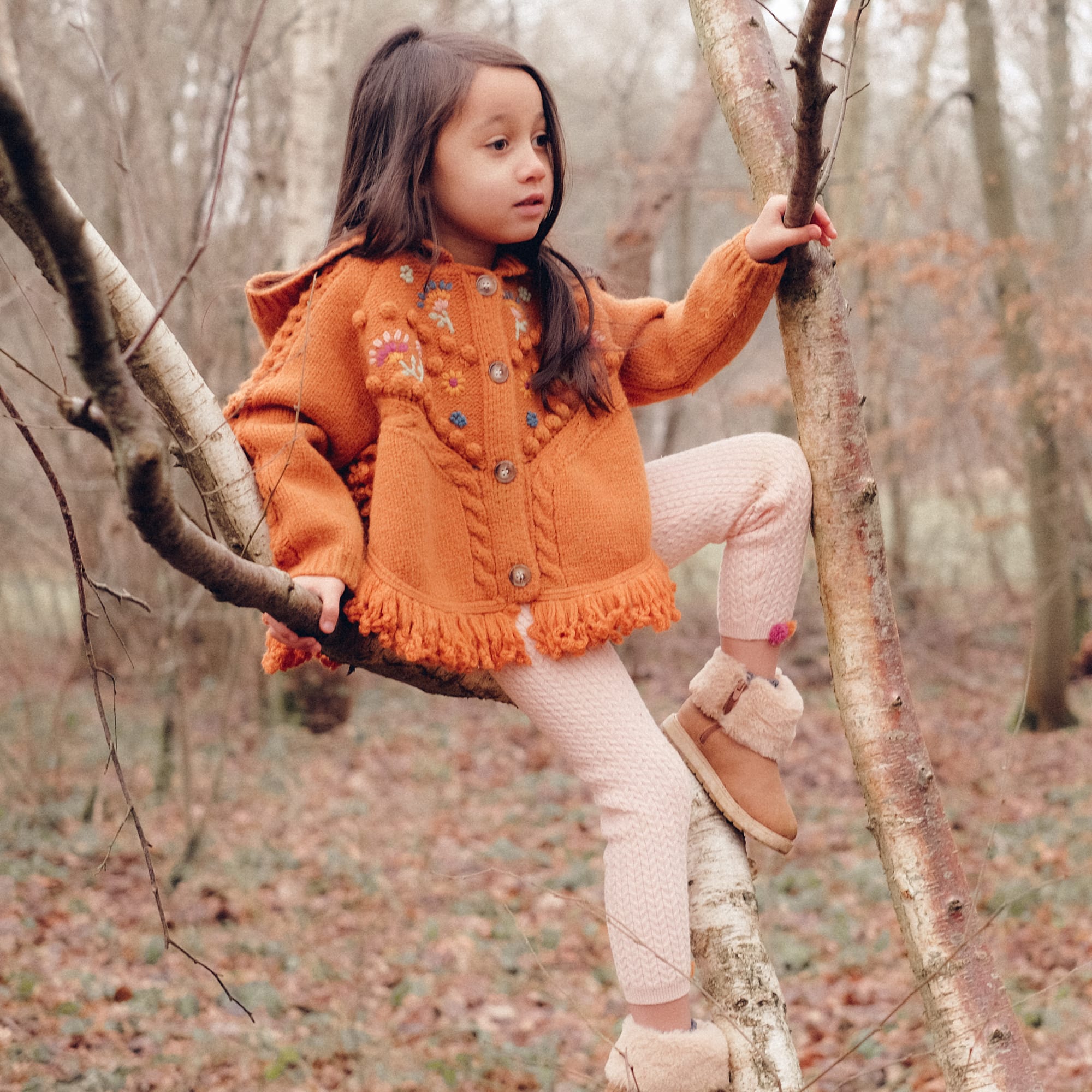 Girls Caramel Wool Knit Cape