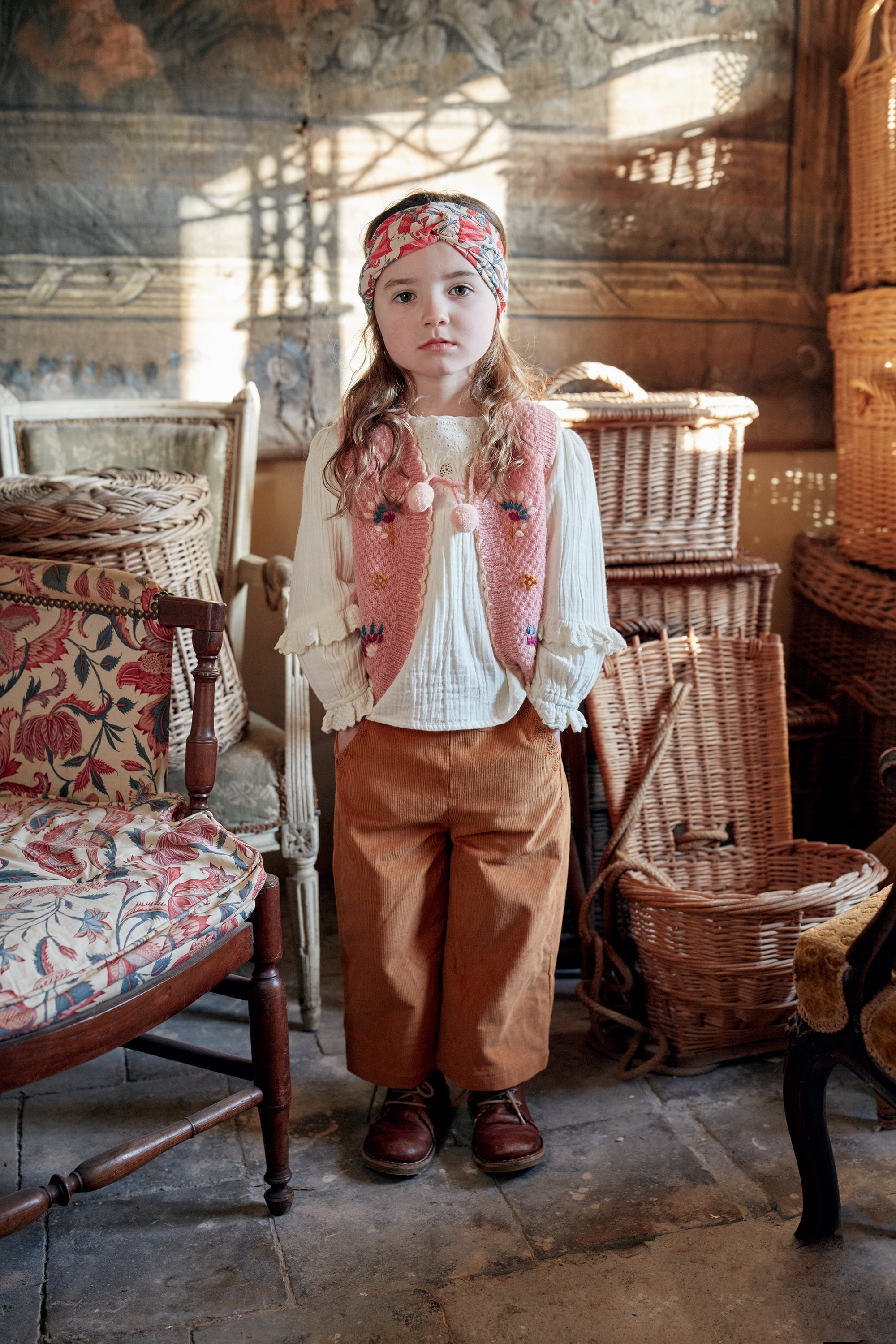 Girls Pink Wool Knit Gilet