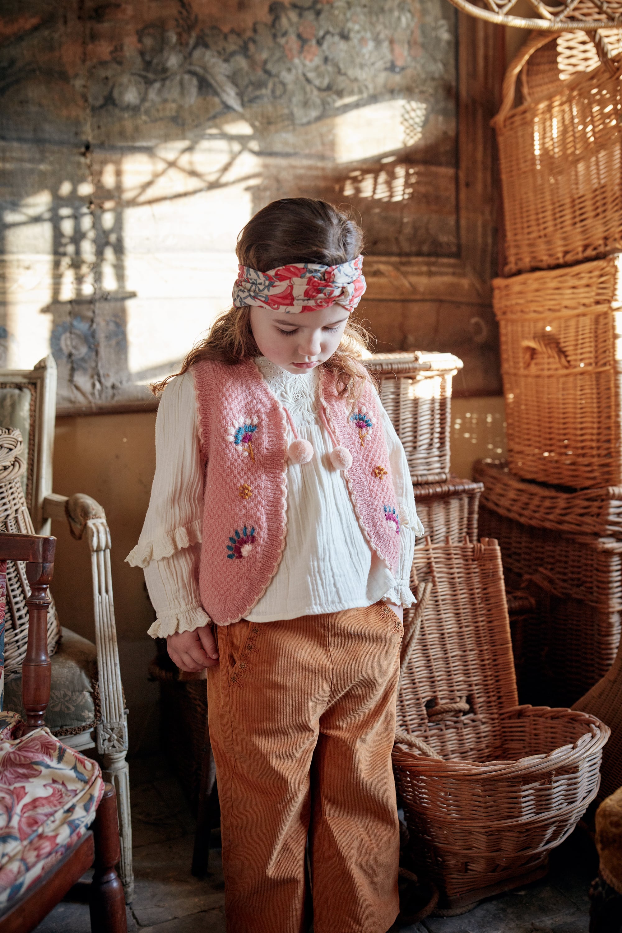 Girls Pink Wool Knit Gilet