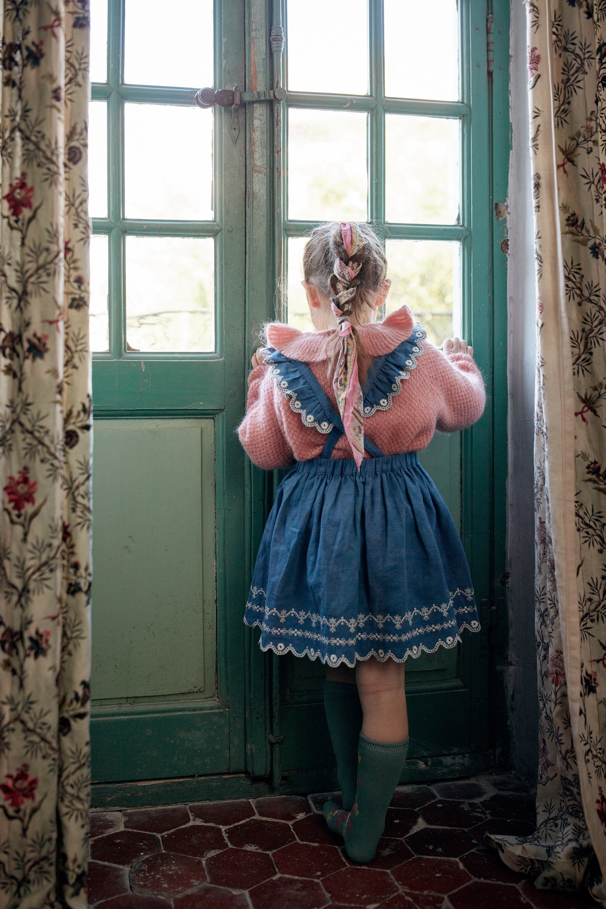 Girls Pink Ruffled Knit Sweater
