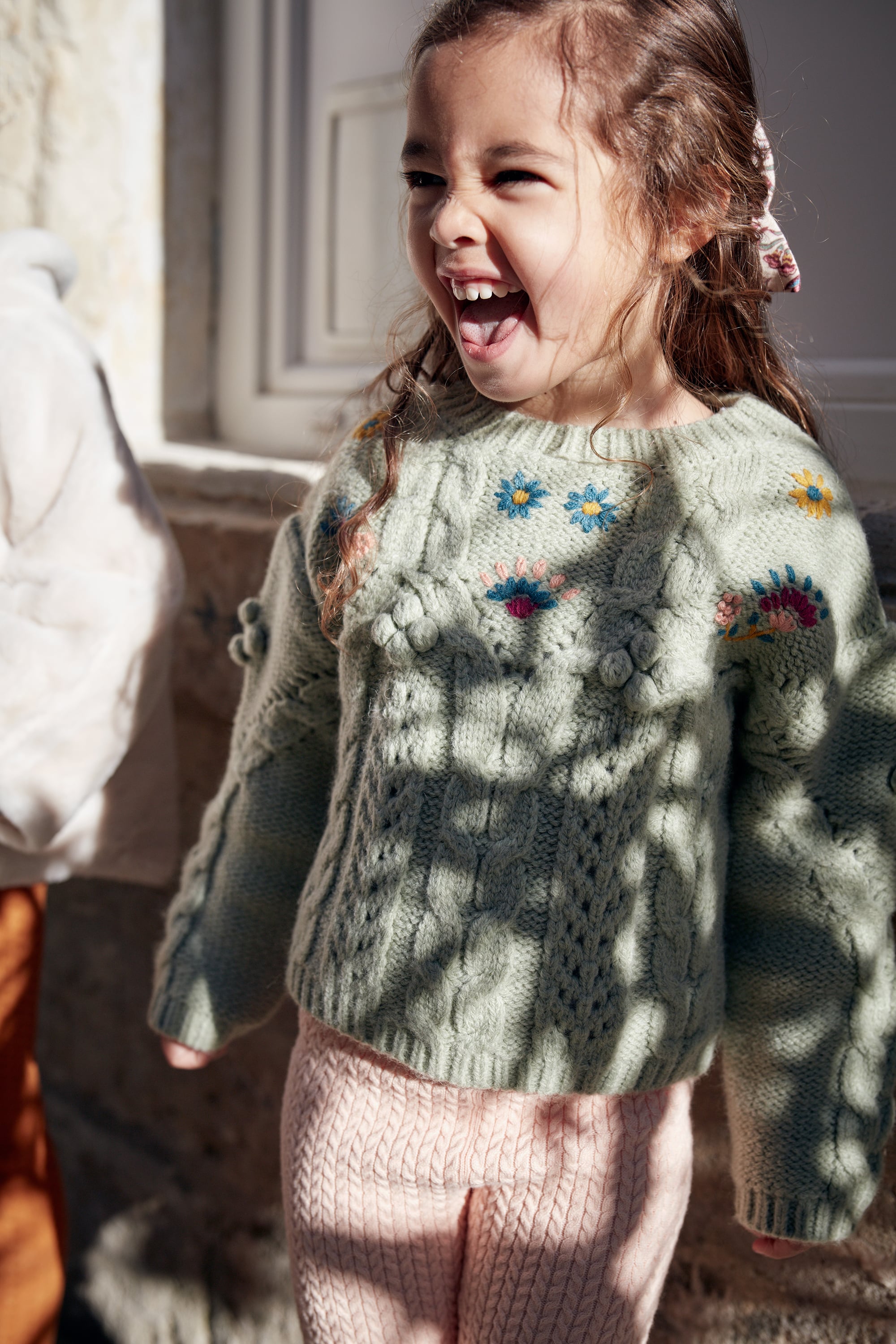 Girls Light Green Knit Sweater