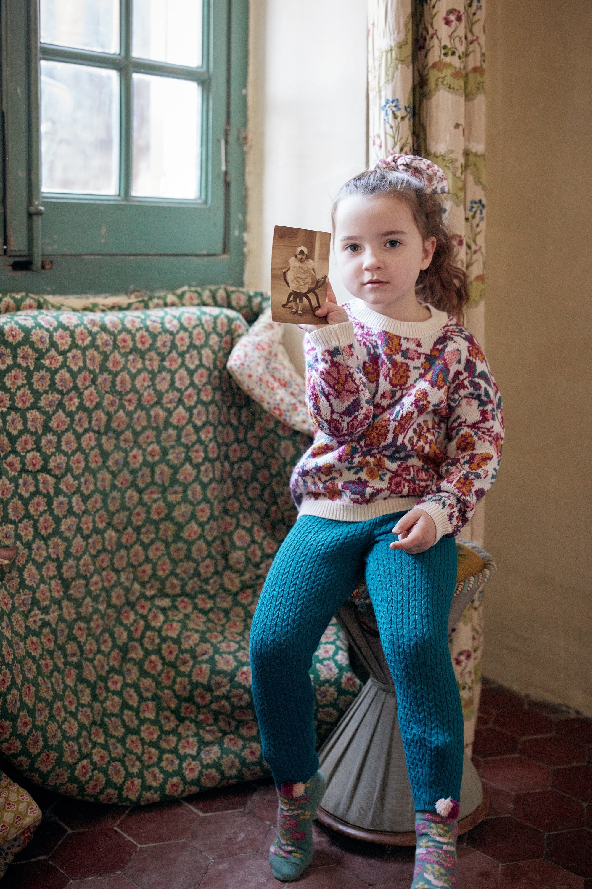 Girls Blue Knit Leggings