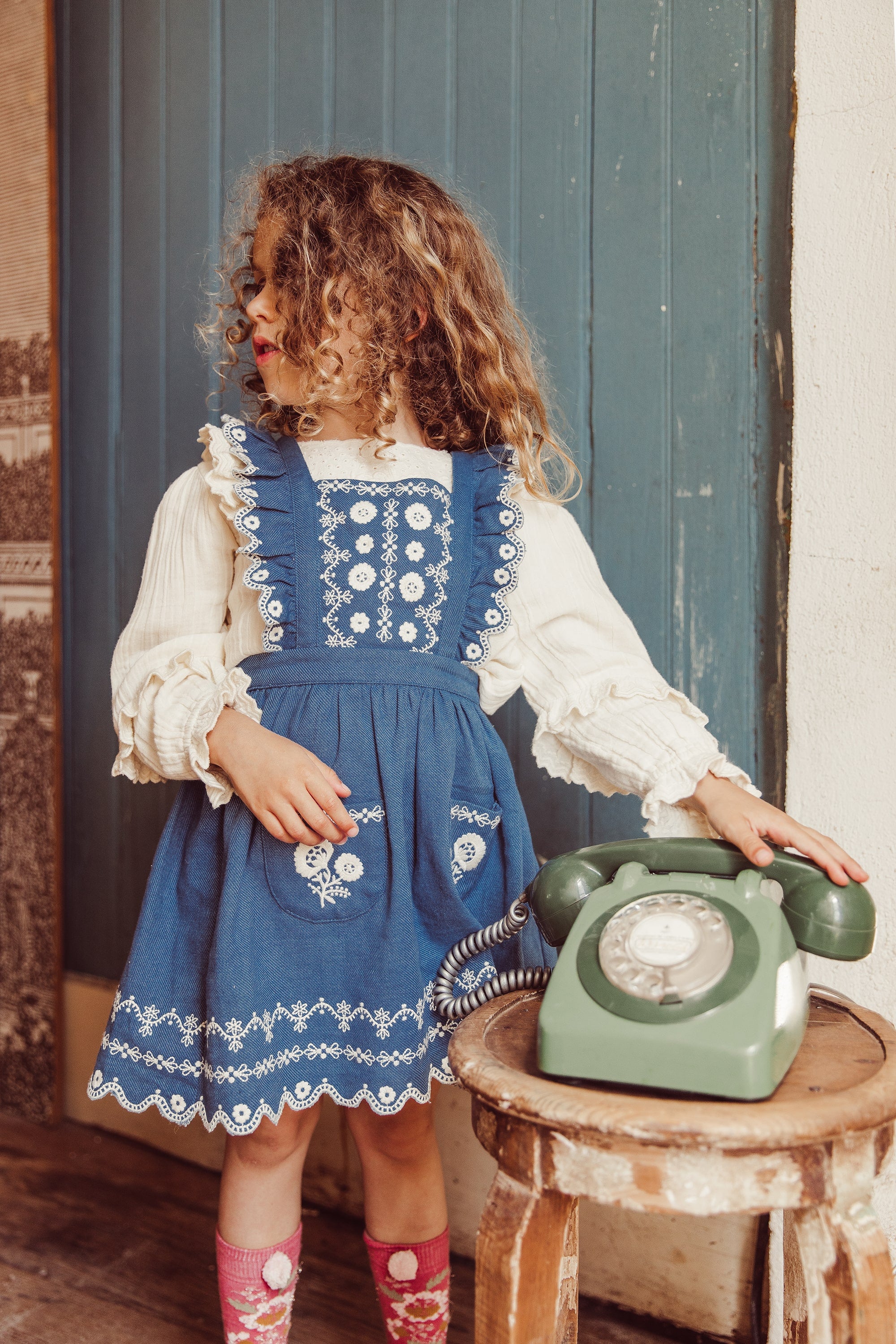 Girls Blue Embroidered Skirt