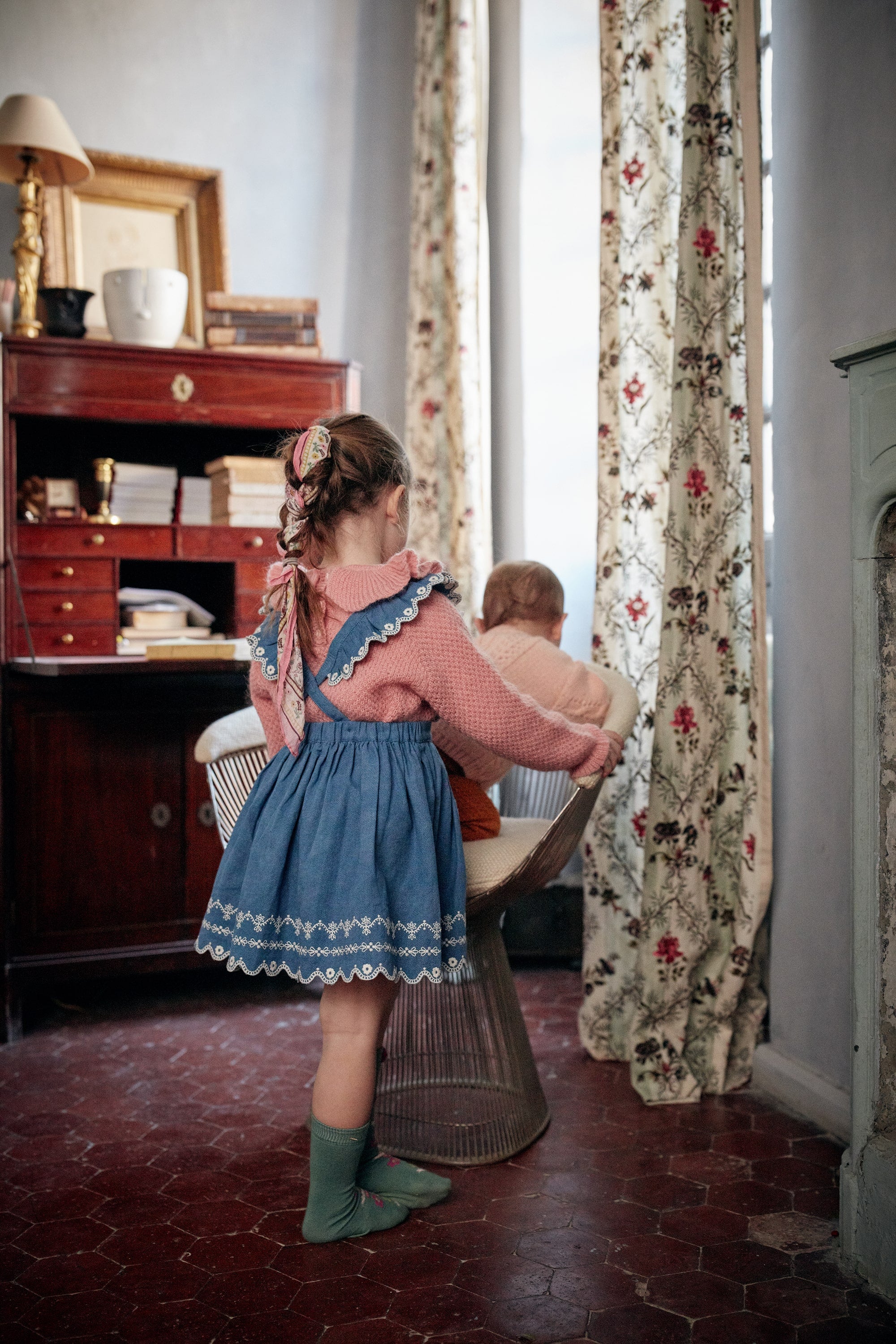 Girls Blue Embroidered Skirt