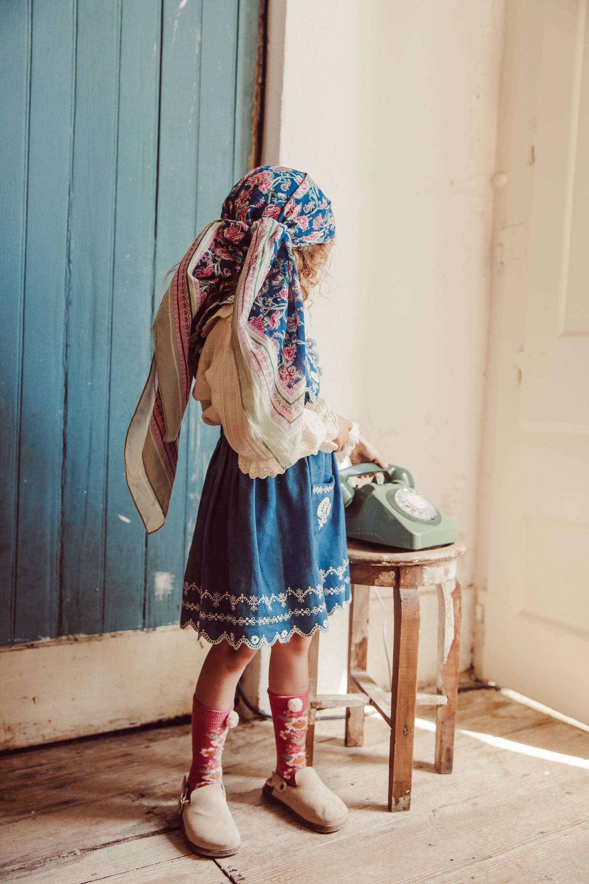 Girls Blue Embroidered Skirt