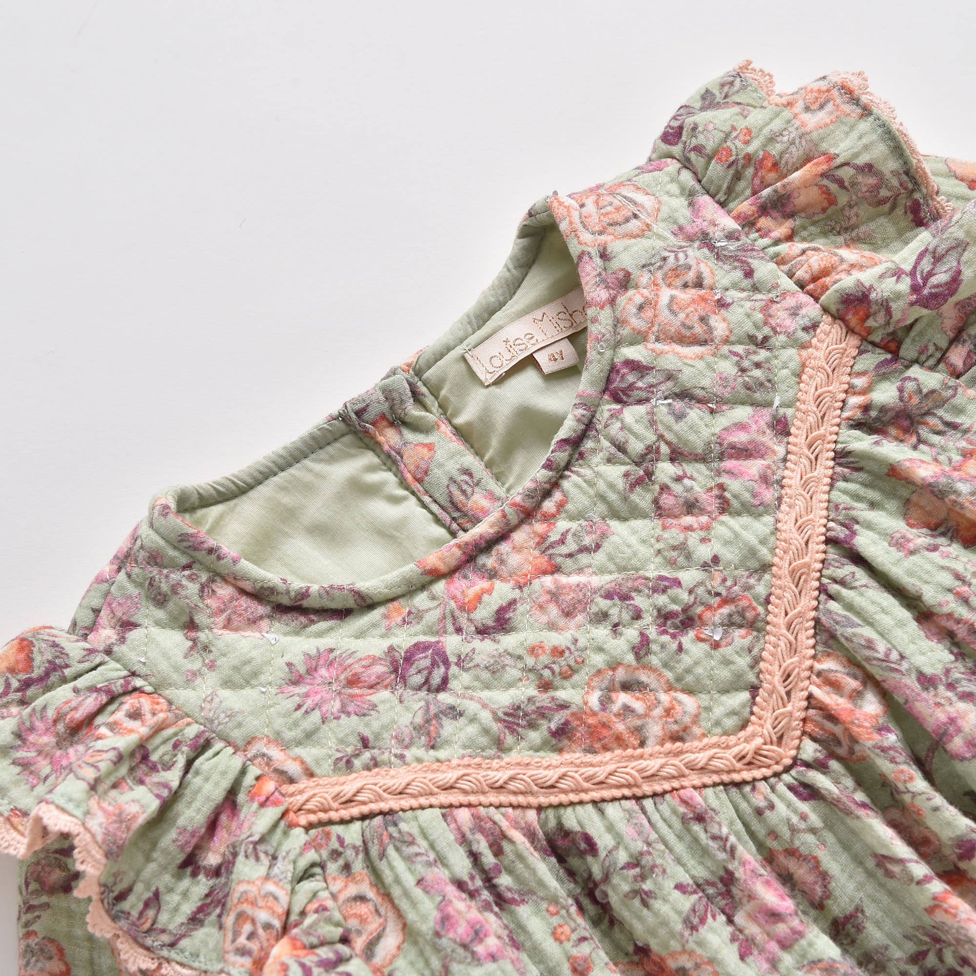 Girls Light Green Floral Cotton Dress