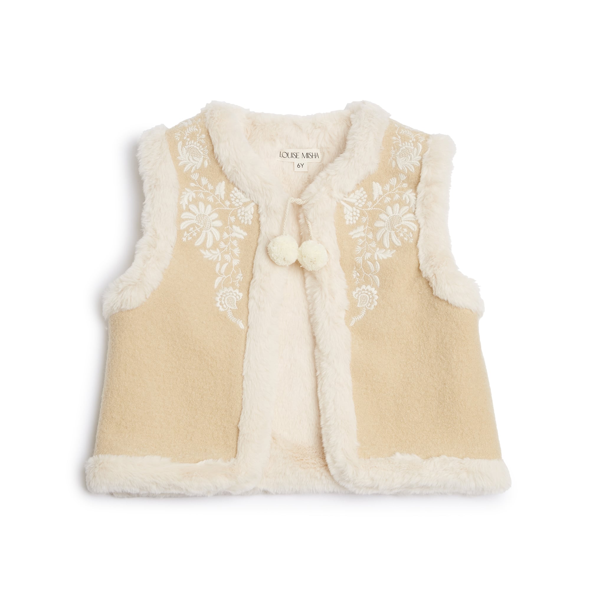 Girls Beige Embroidered Wool Gilet