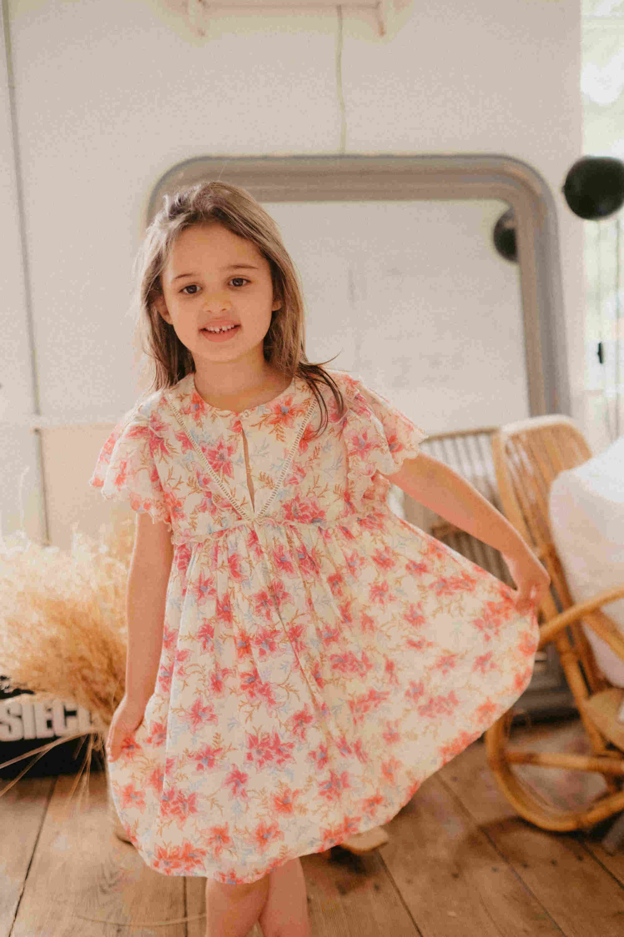 Girls Red Floral Cotton Dress