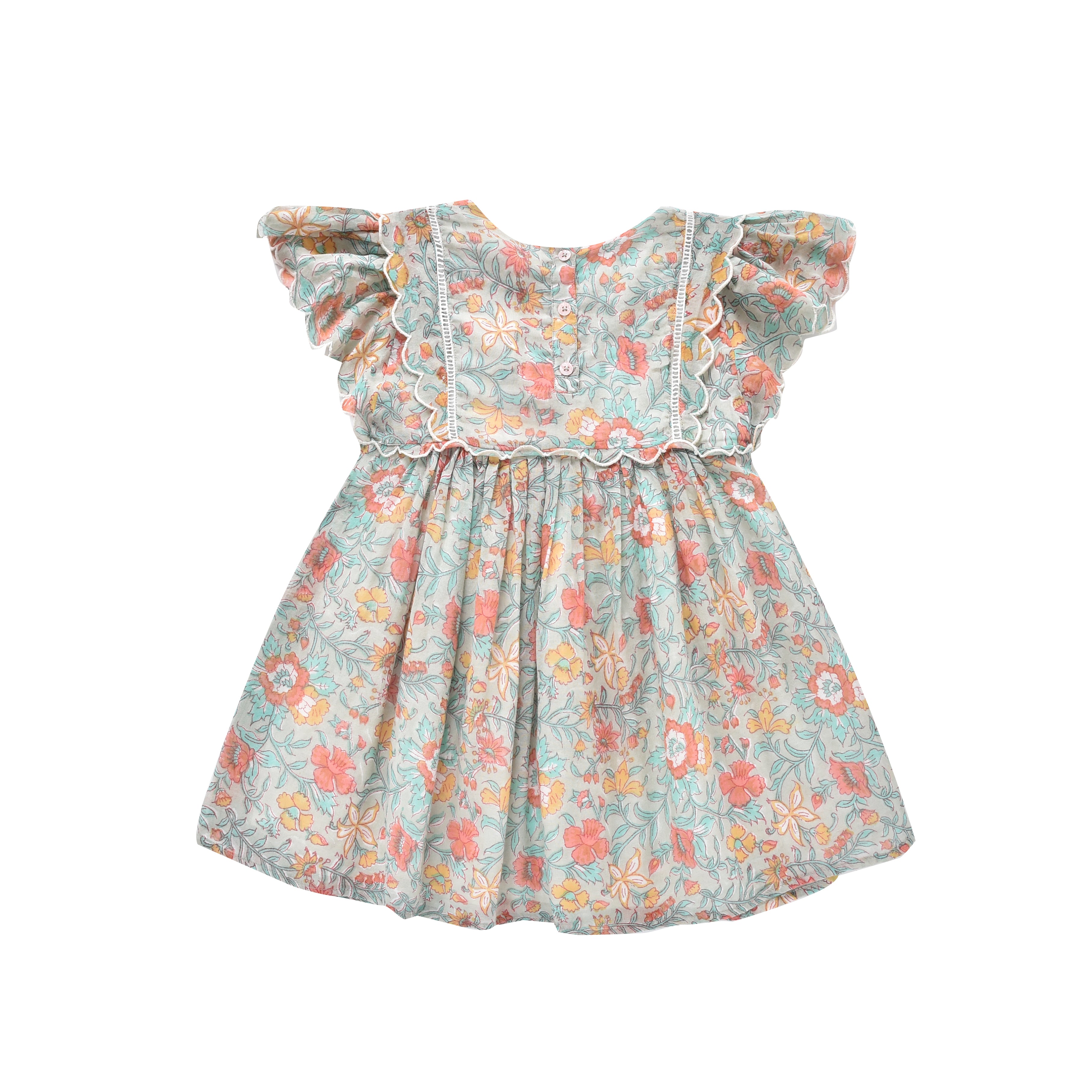 Girls Multicolor Floral Cotton Dress