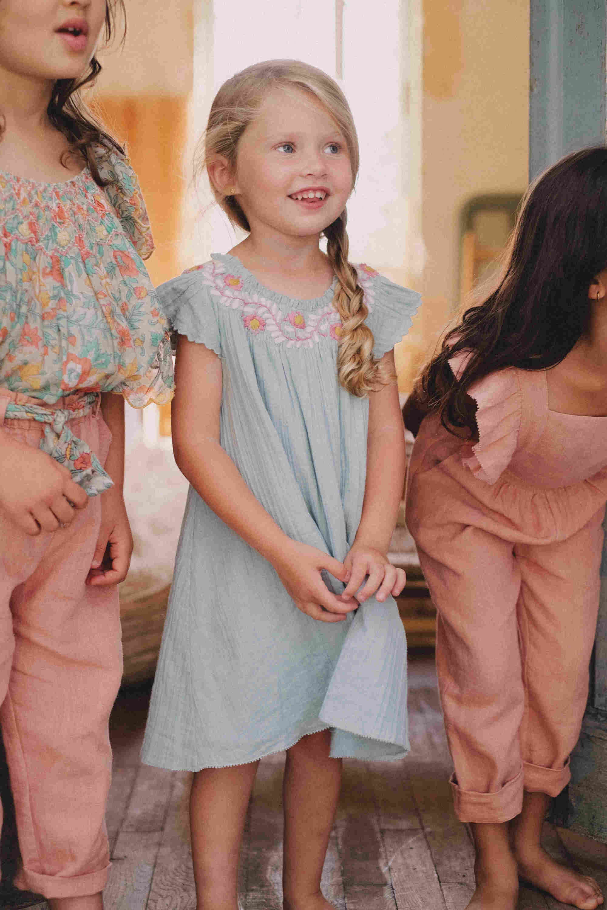 Girls Blue Floral Cotton Dress