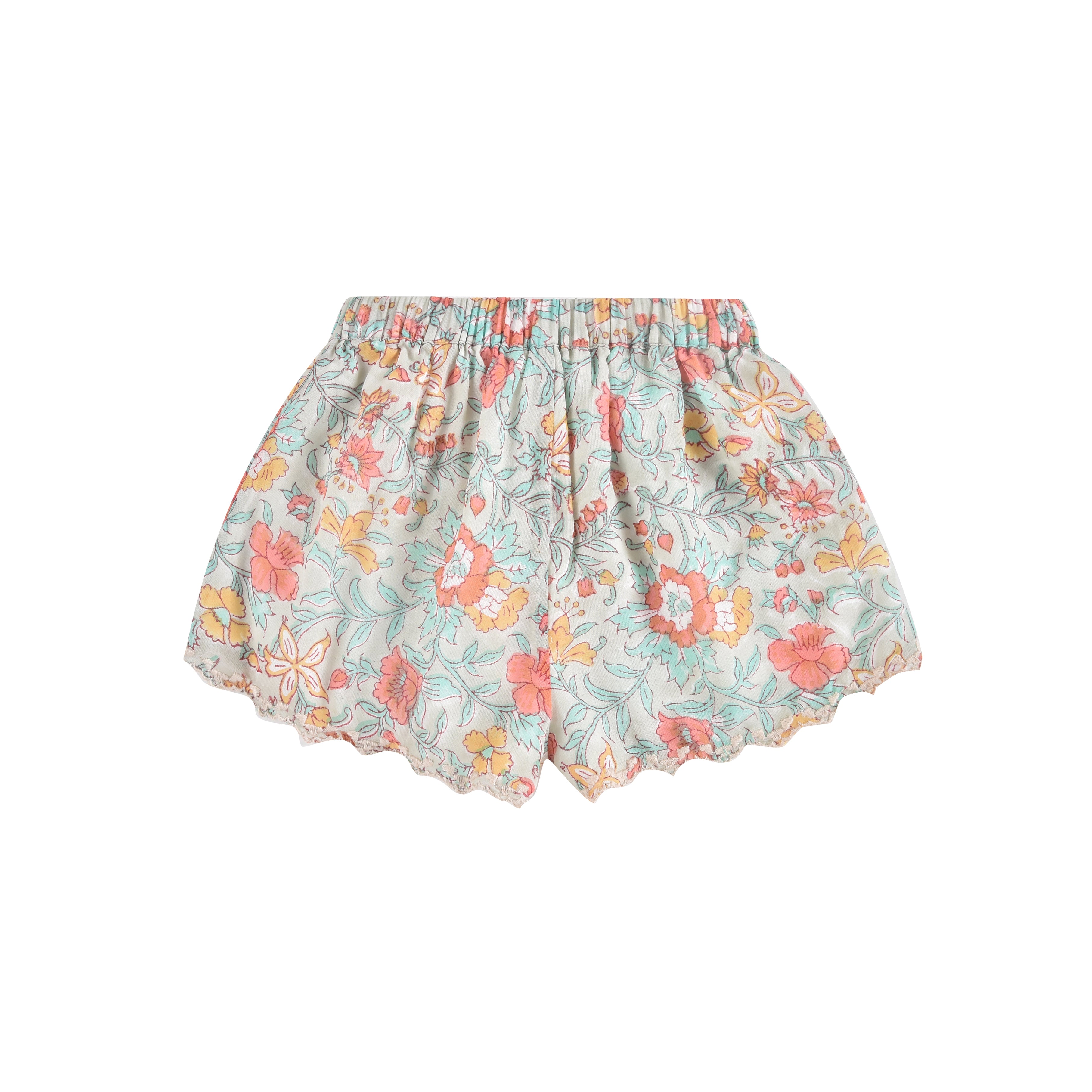 Girls Blue Floral Cotton Shorts