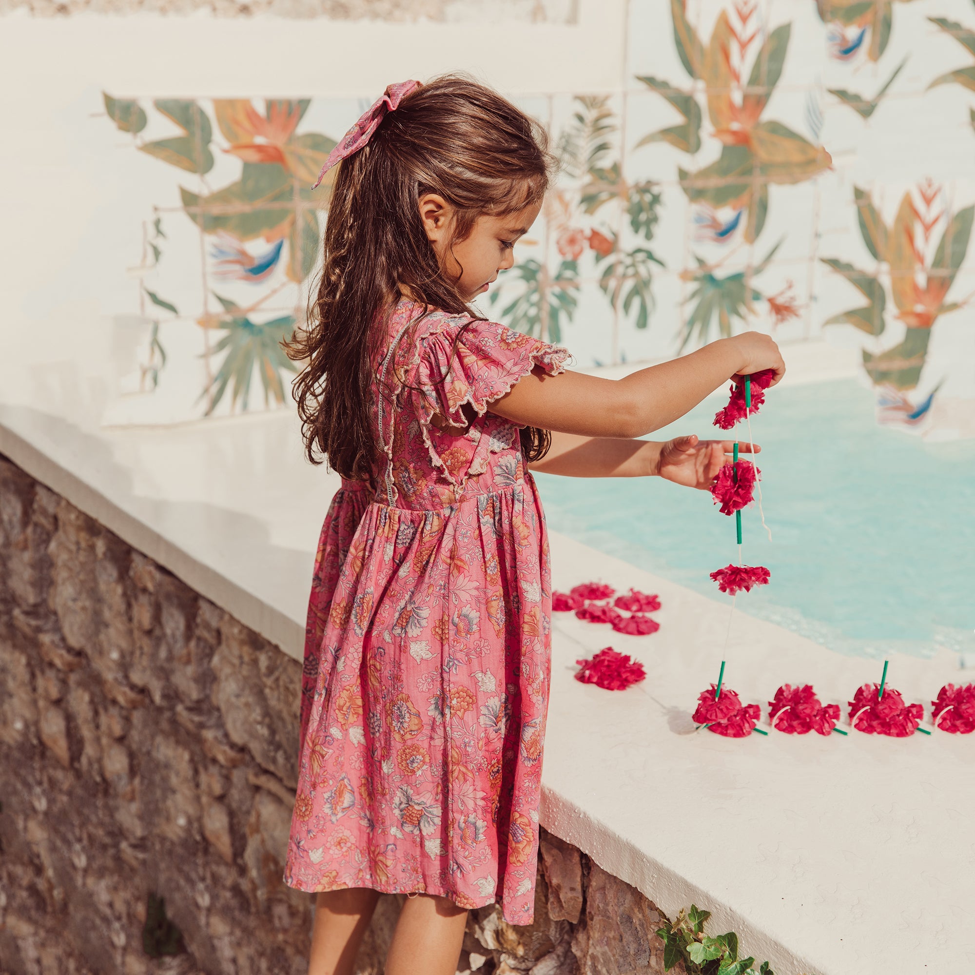 Girls Pink Flower Cotton Dress