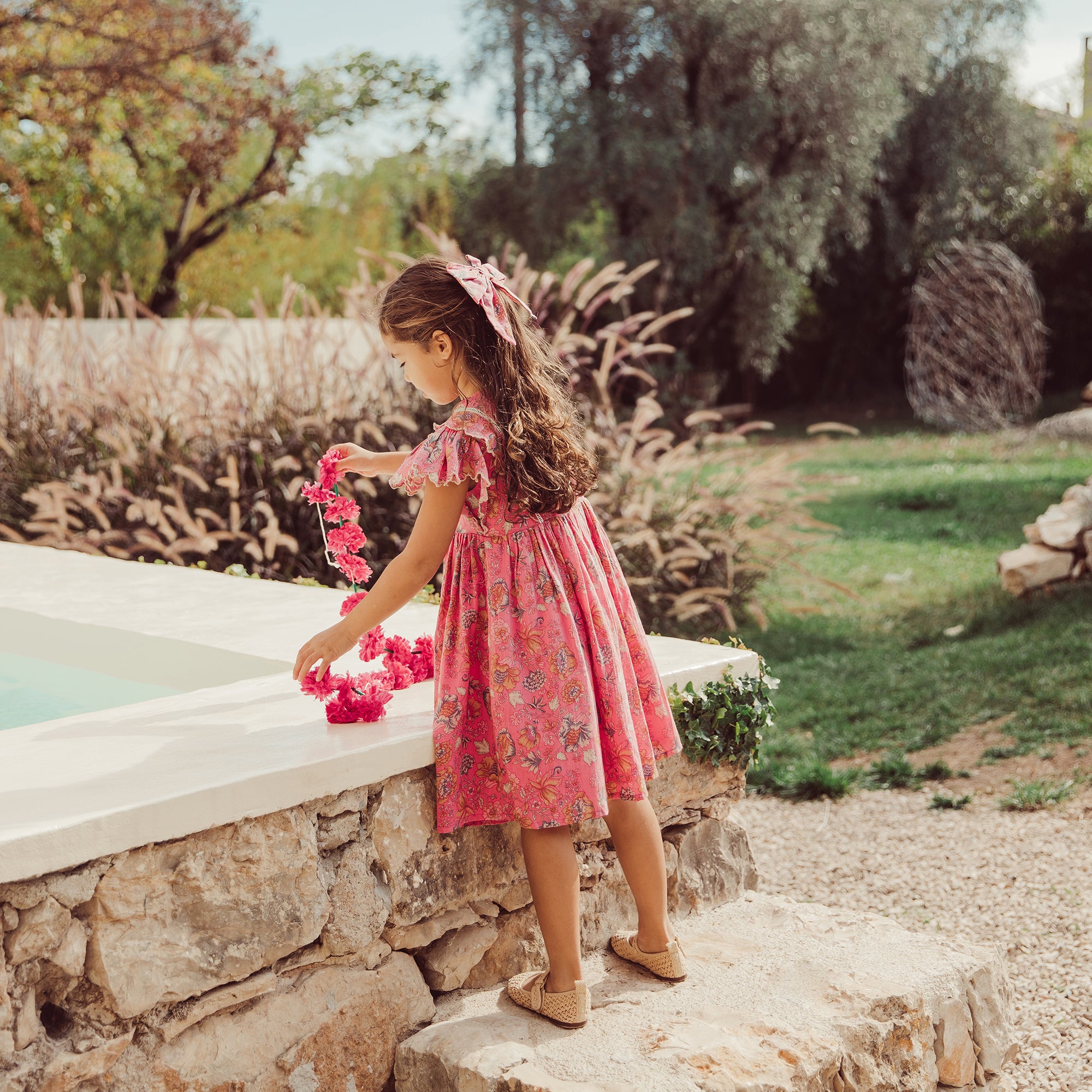 Girls Pink Flower Cotton Dress