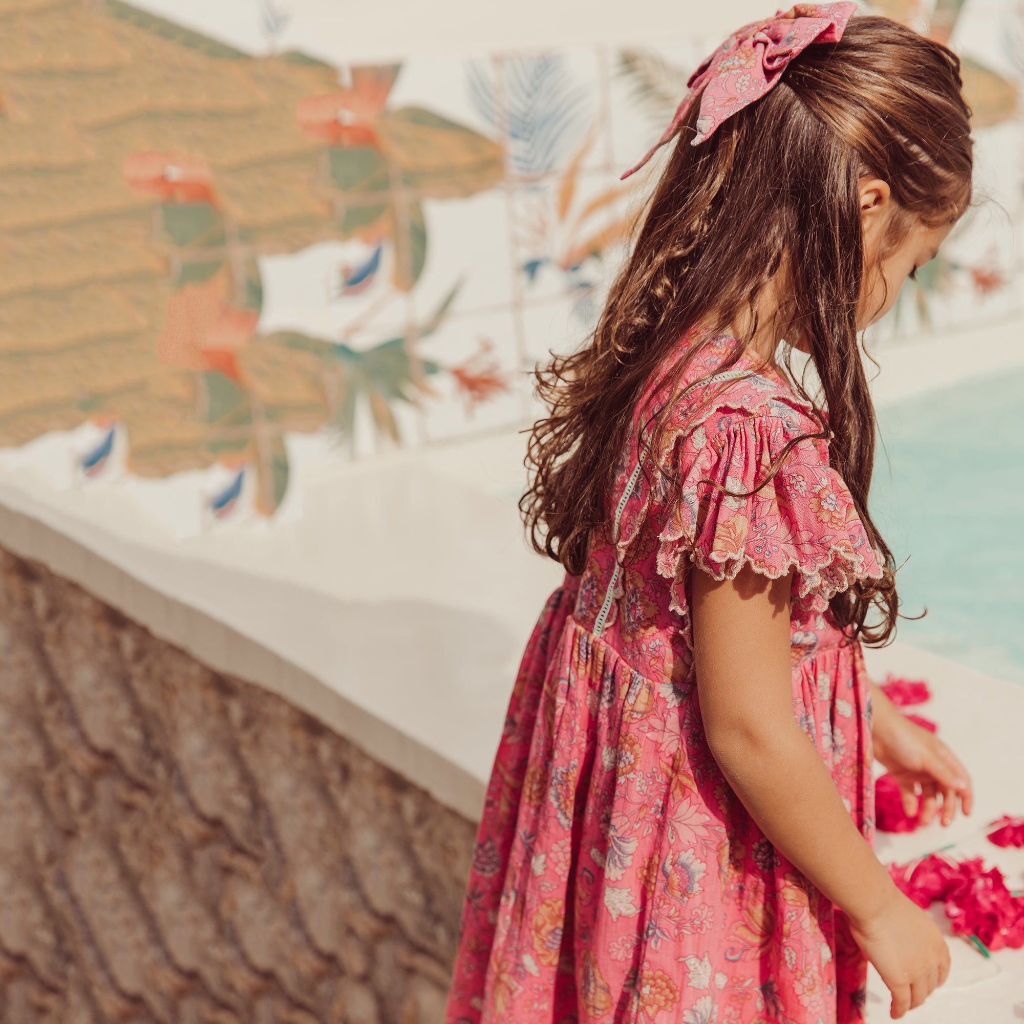 Girls Pink Flower Cotton Dress