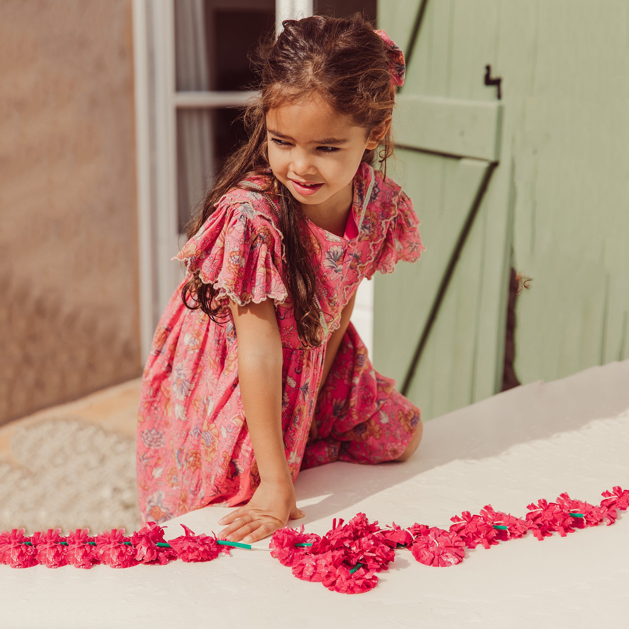 Girls Pink Flower Cotton Dress