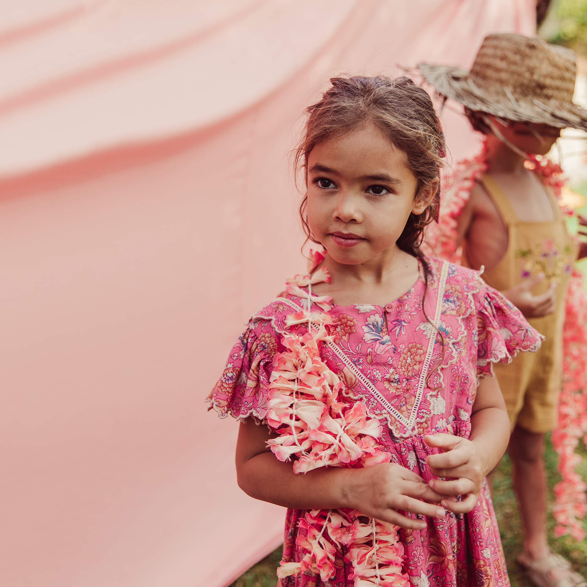 Girls Pink Flower Cotton Dress