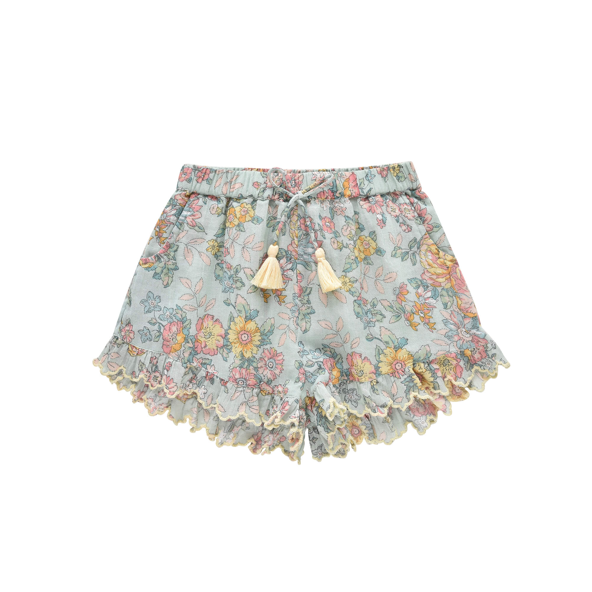 Girls Green Flower Cotton Shorts