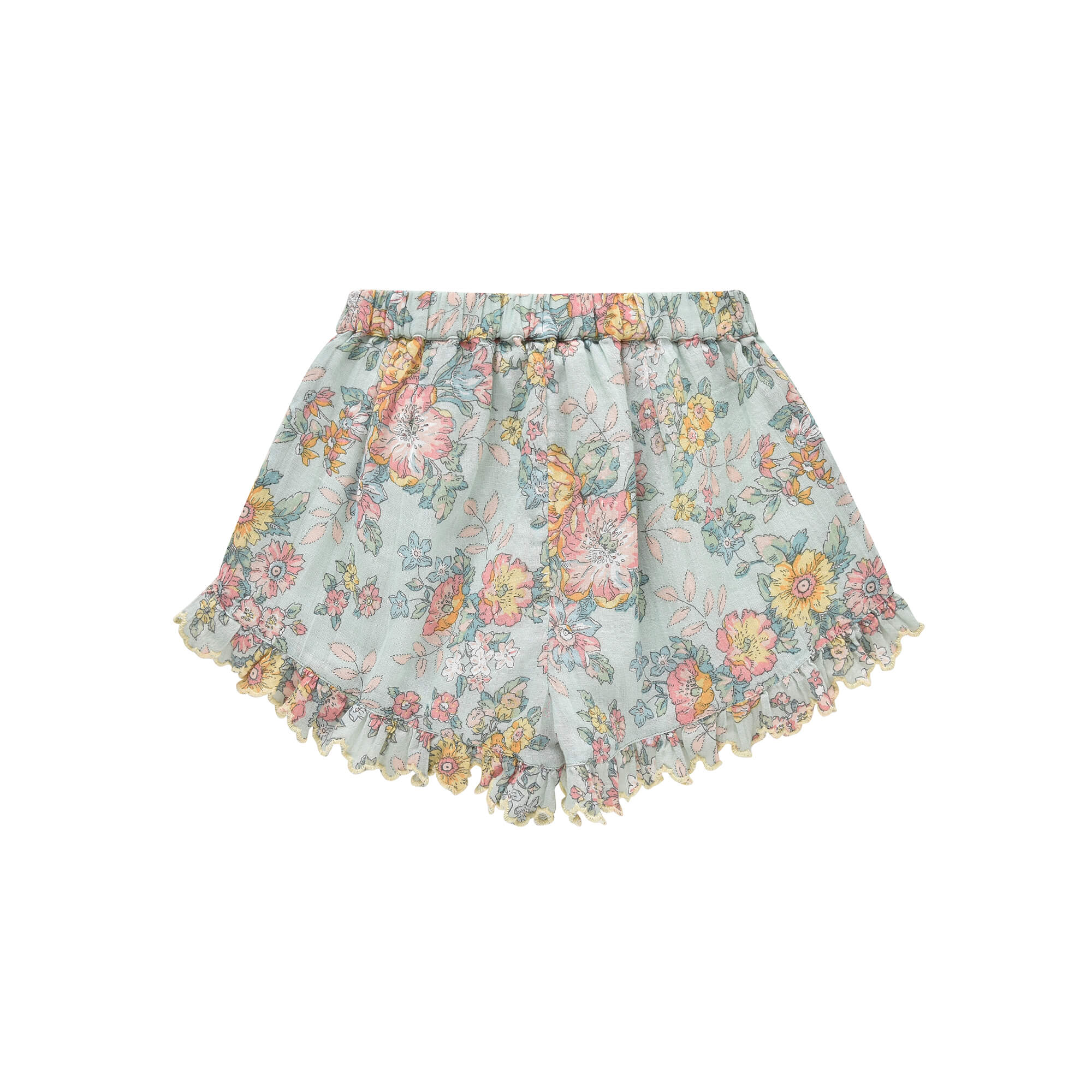 Girls Green Flower Cotton Shorts