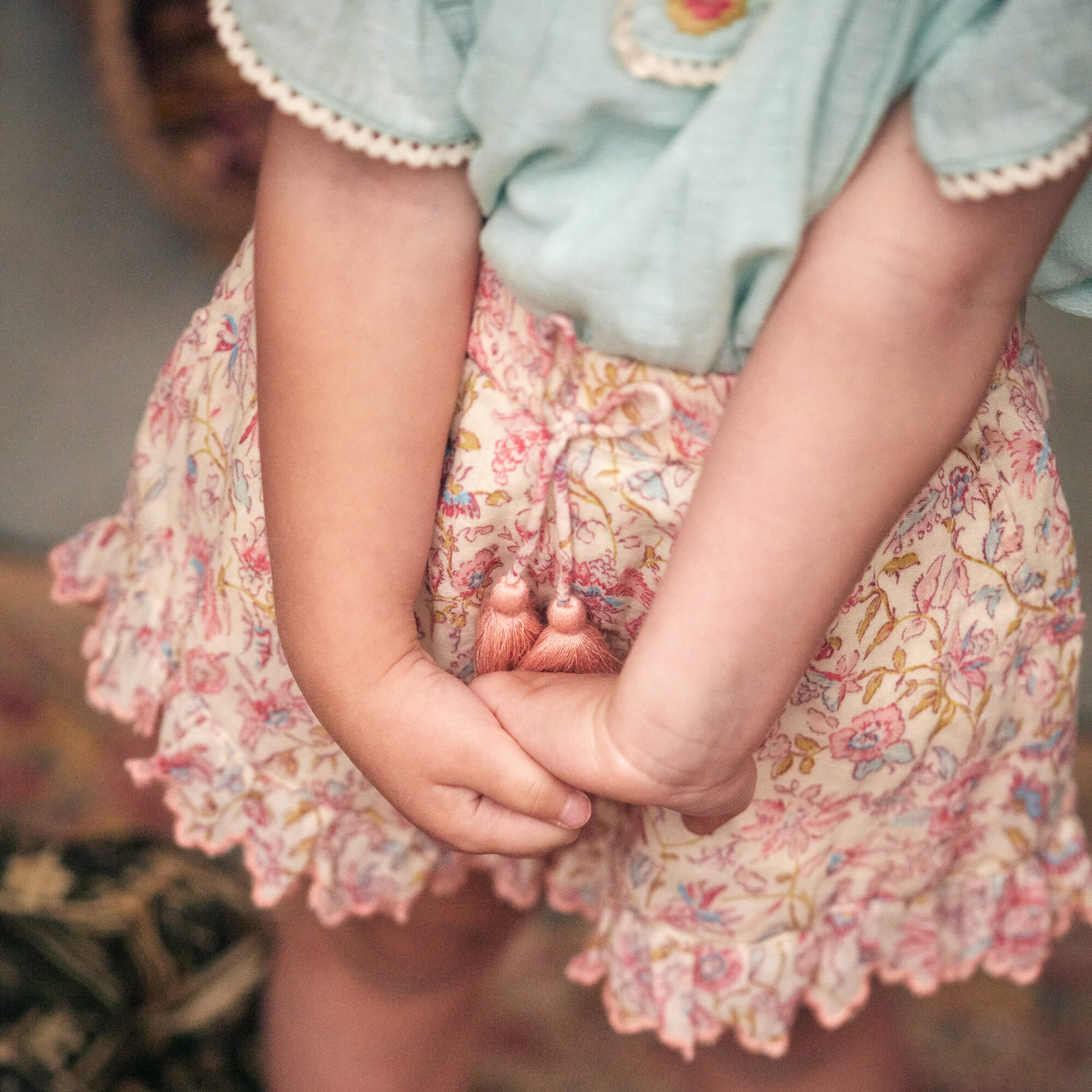 Girls White Flower Cotton Shorts