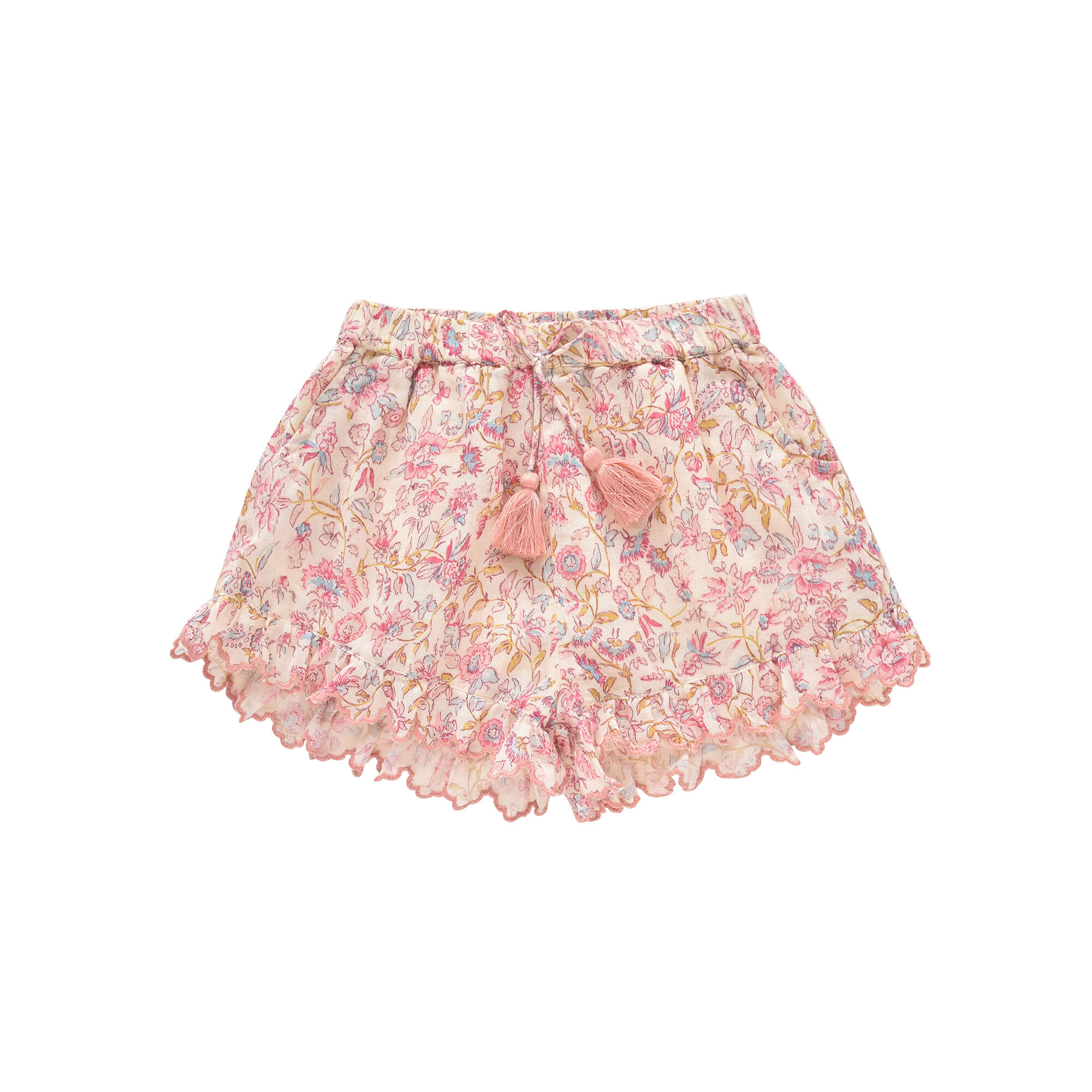 Girls White Flower Cotton Shorts