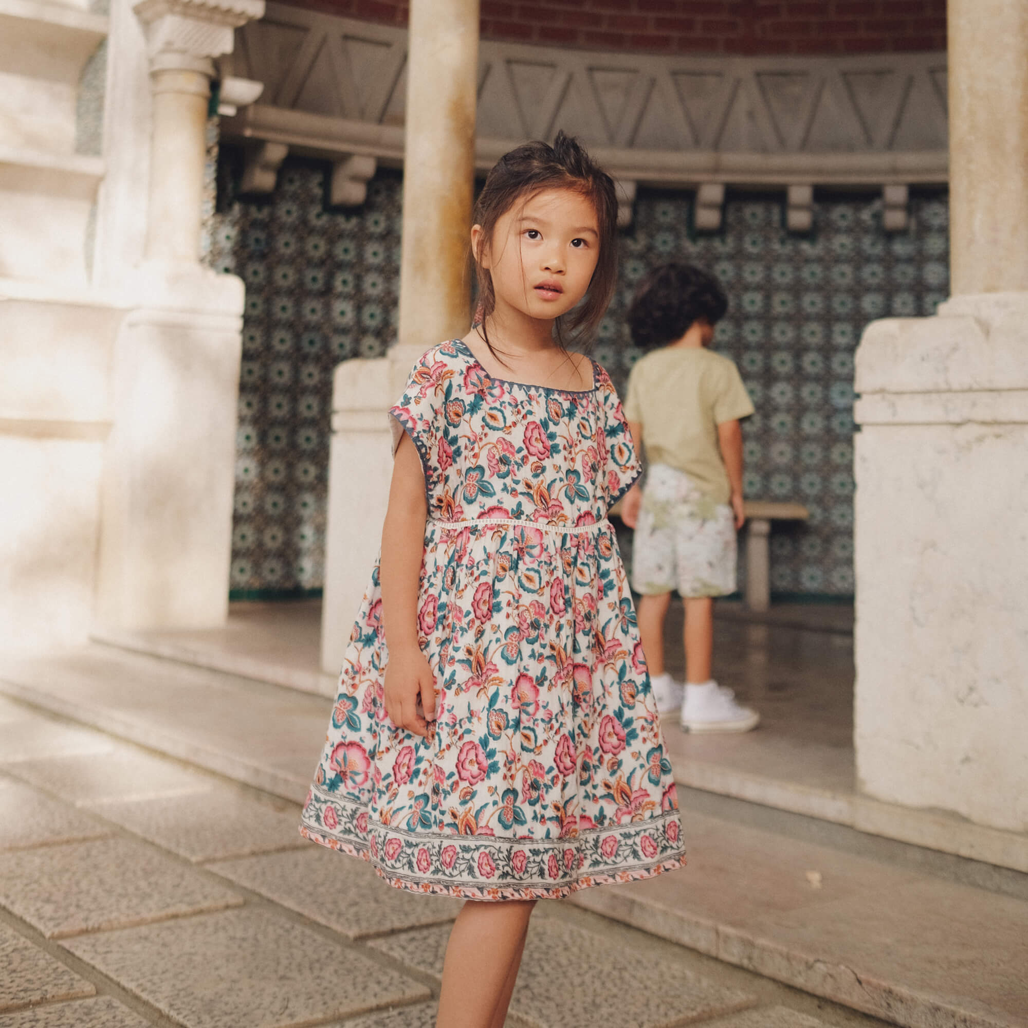 Girls White Flower Cotton Dress