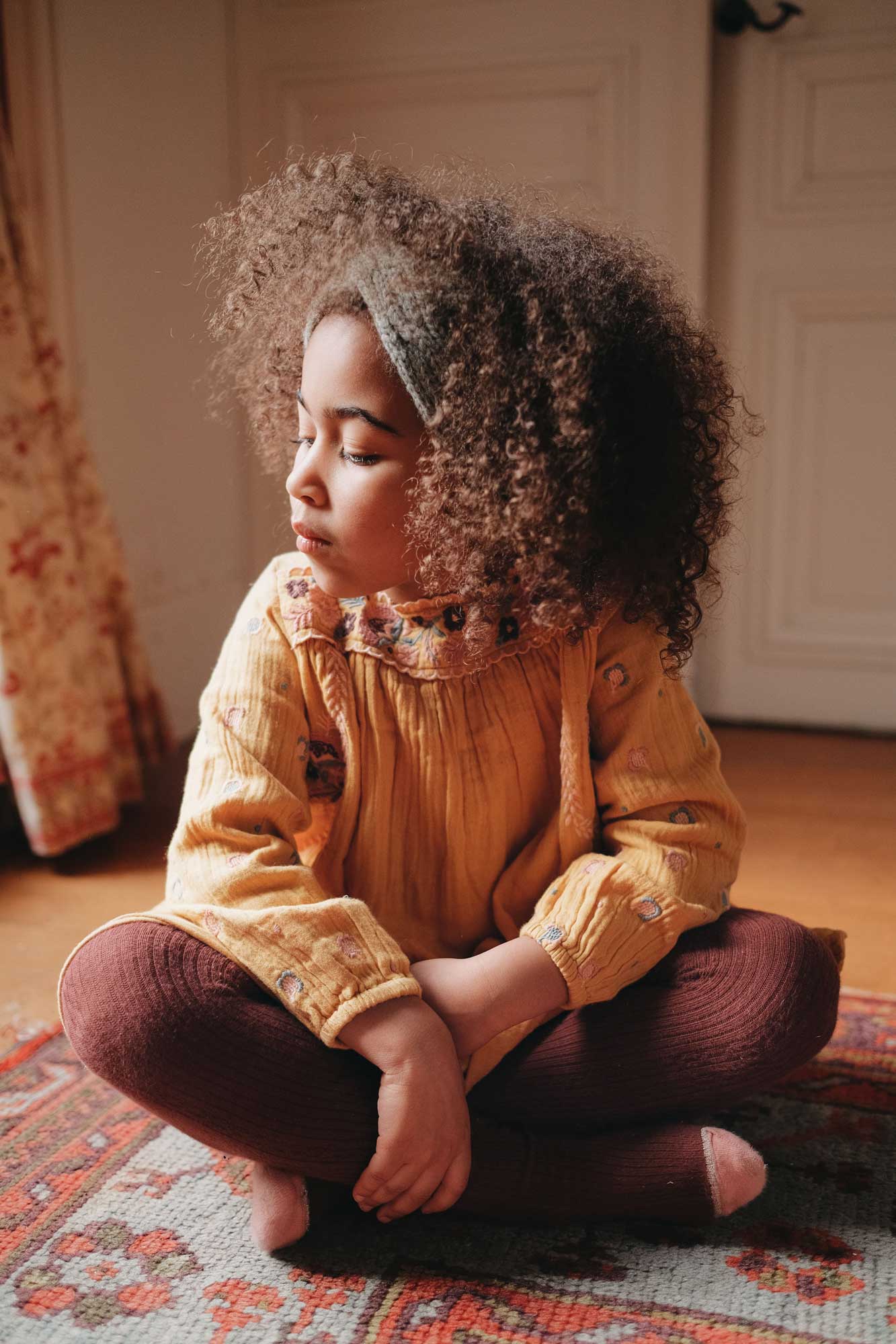Girls Yellow Embroidered Cotton Dress