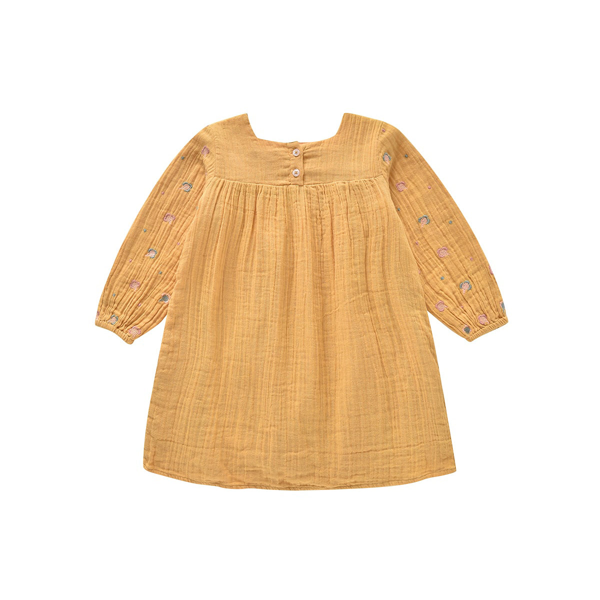Girls Yellow Embroidered Cotton Dress