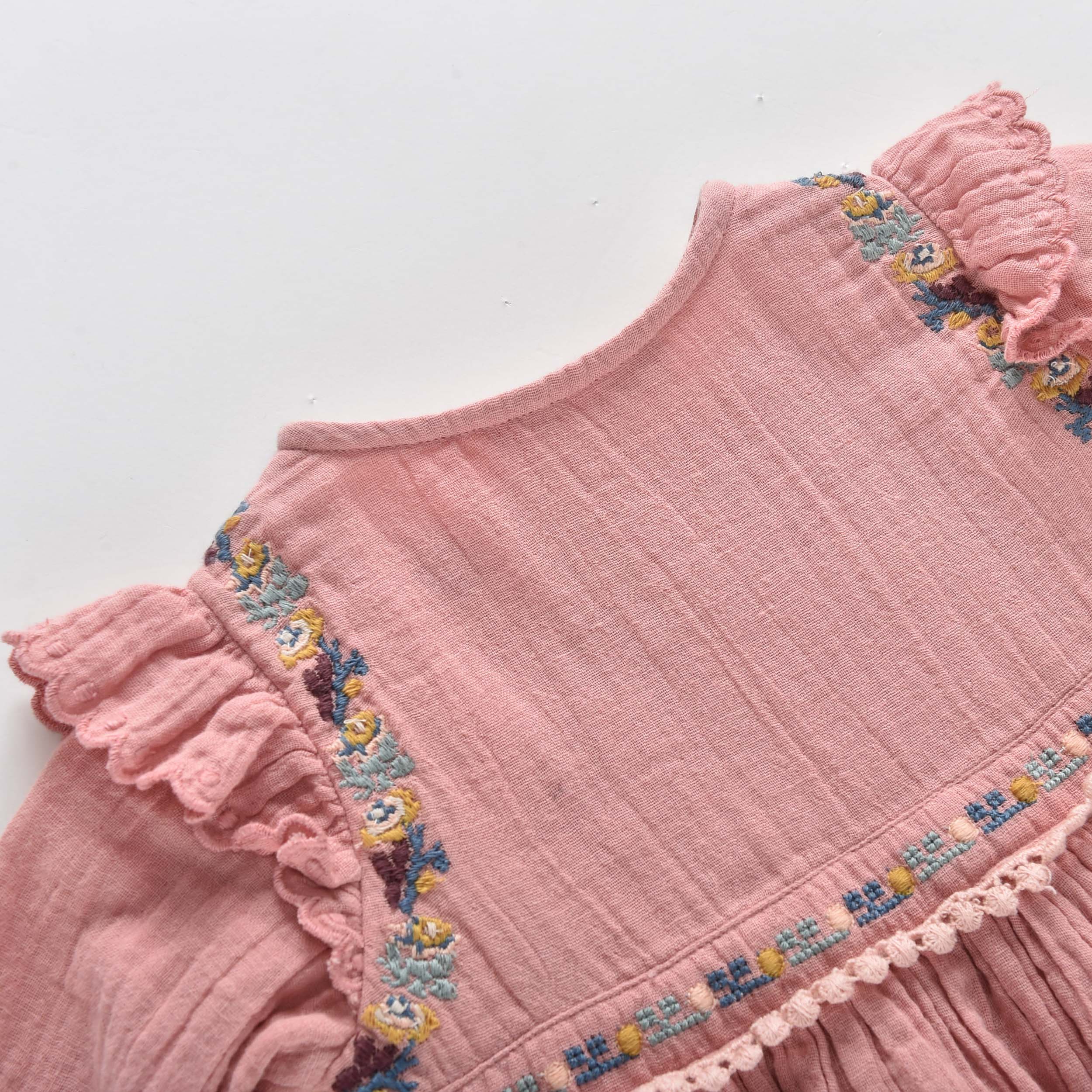 Girls Pink Embroidered Cotton Dress