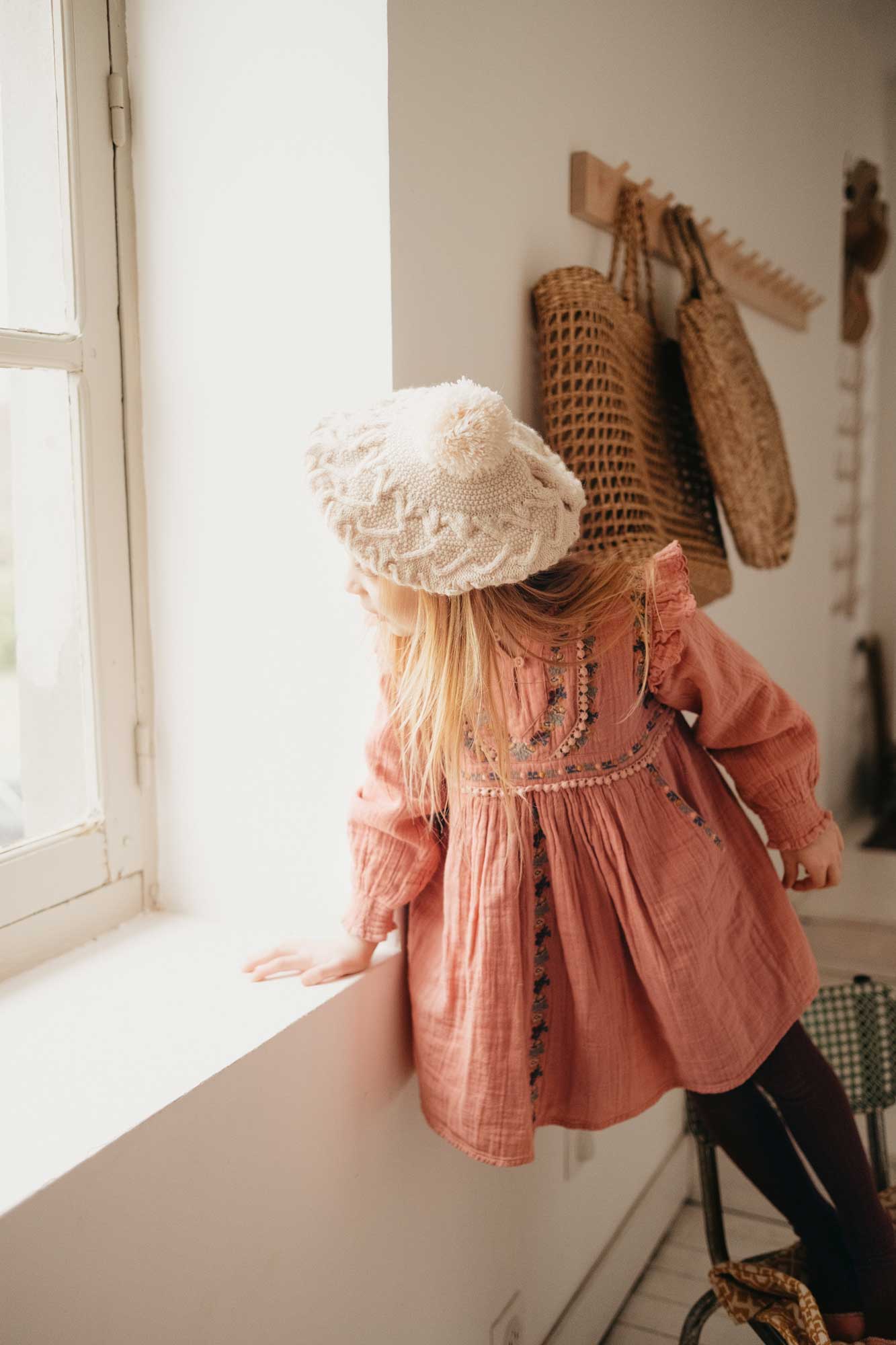 Girls Pink Embroidered Cotton Dress