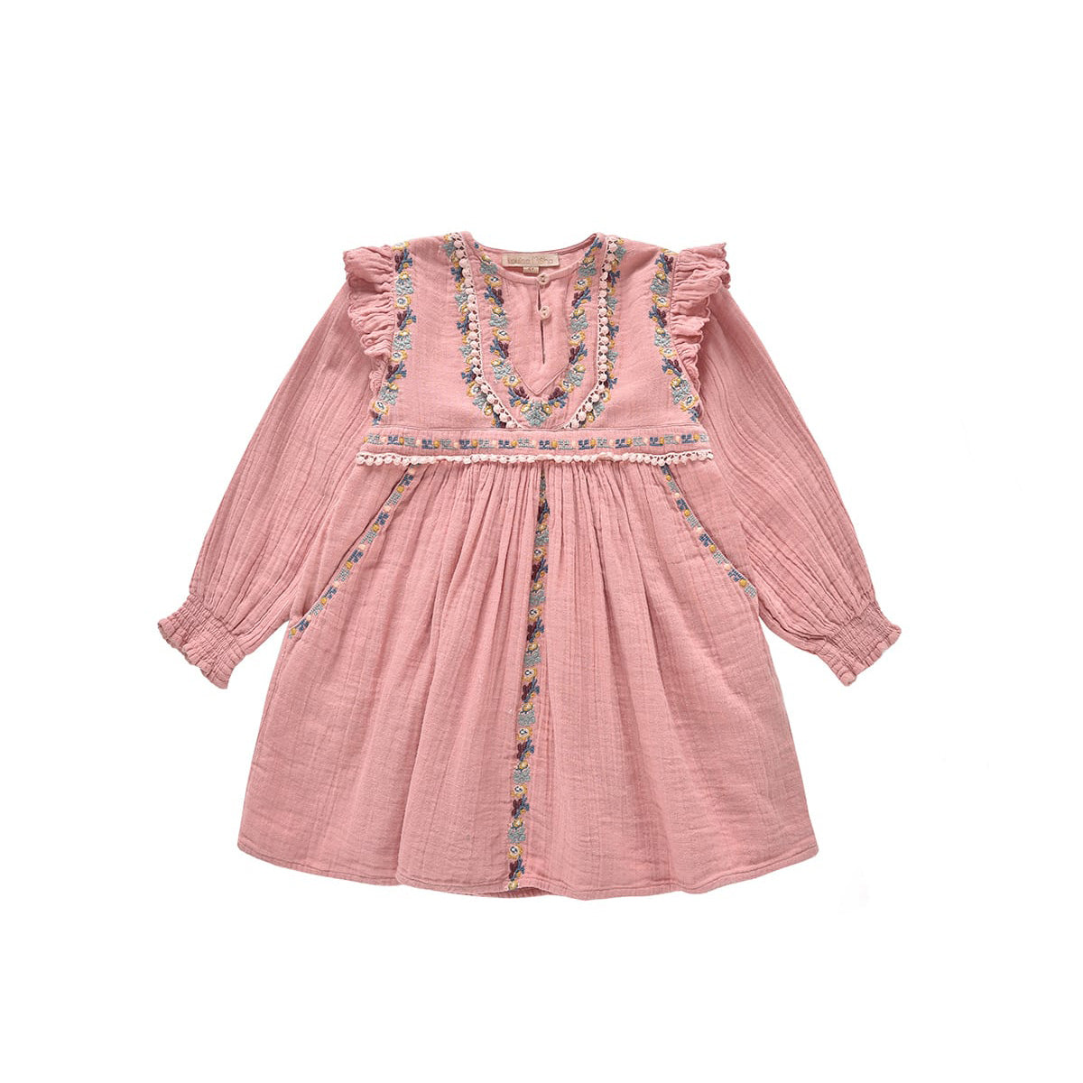 Girls Pink Embroidered Cotton Dress