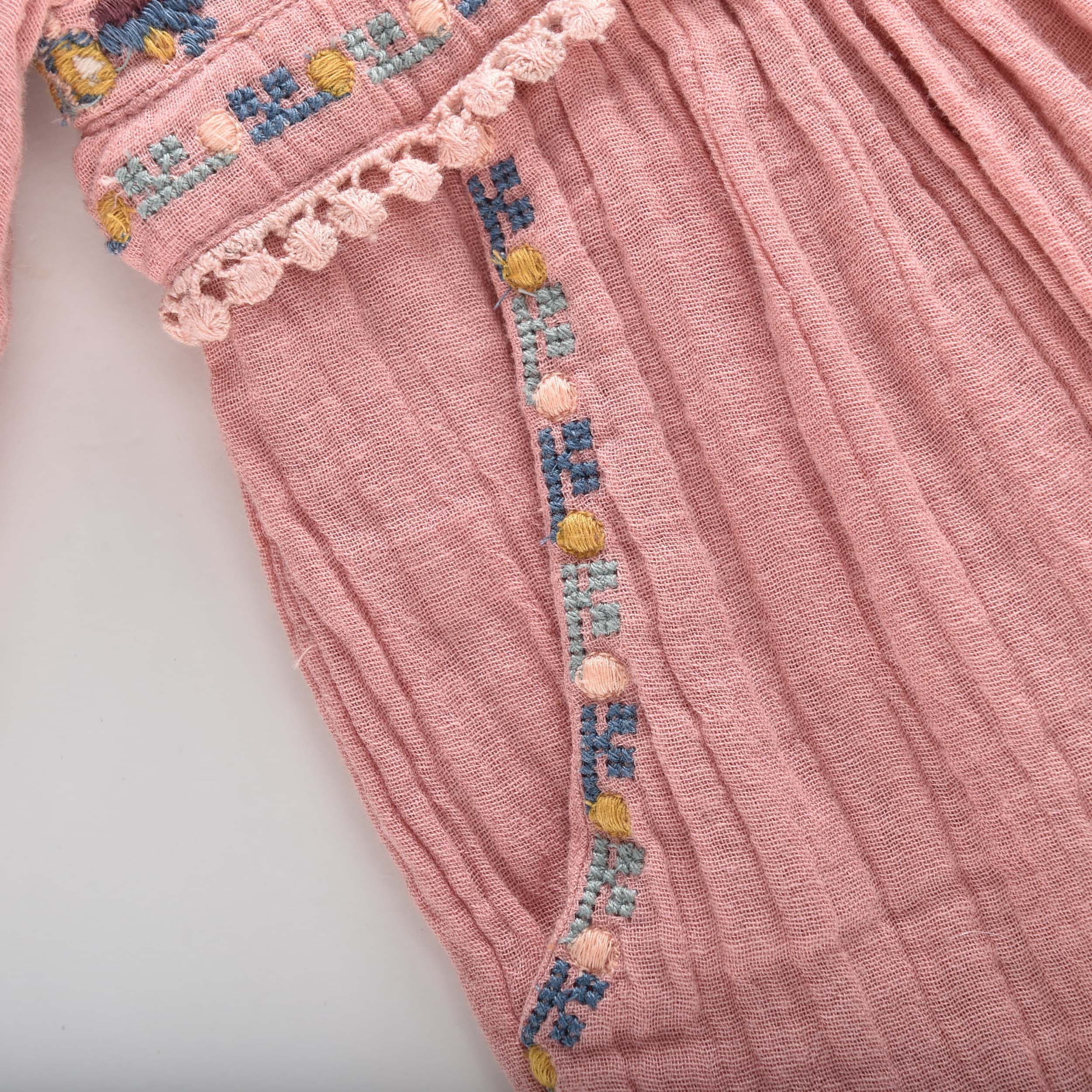Girls Pink Embroidered Cotton Dress