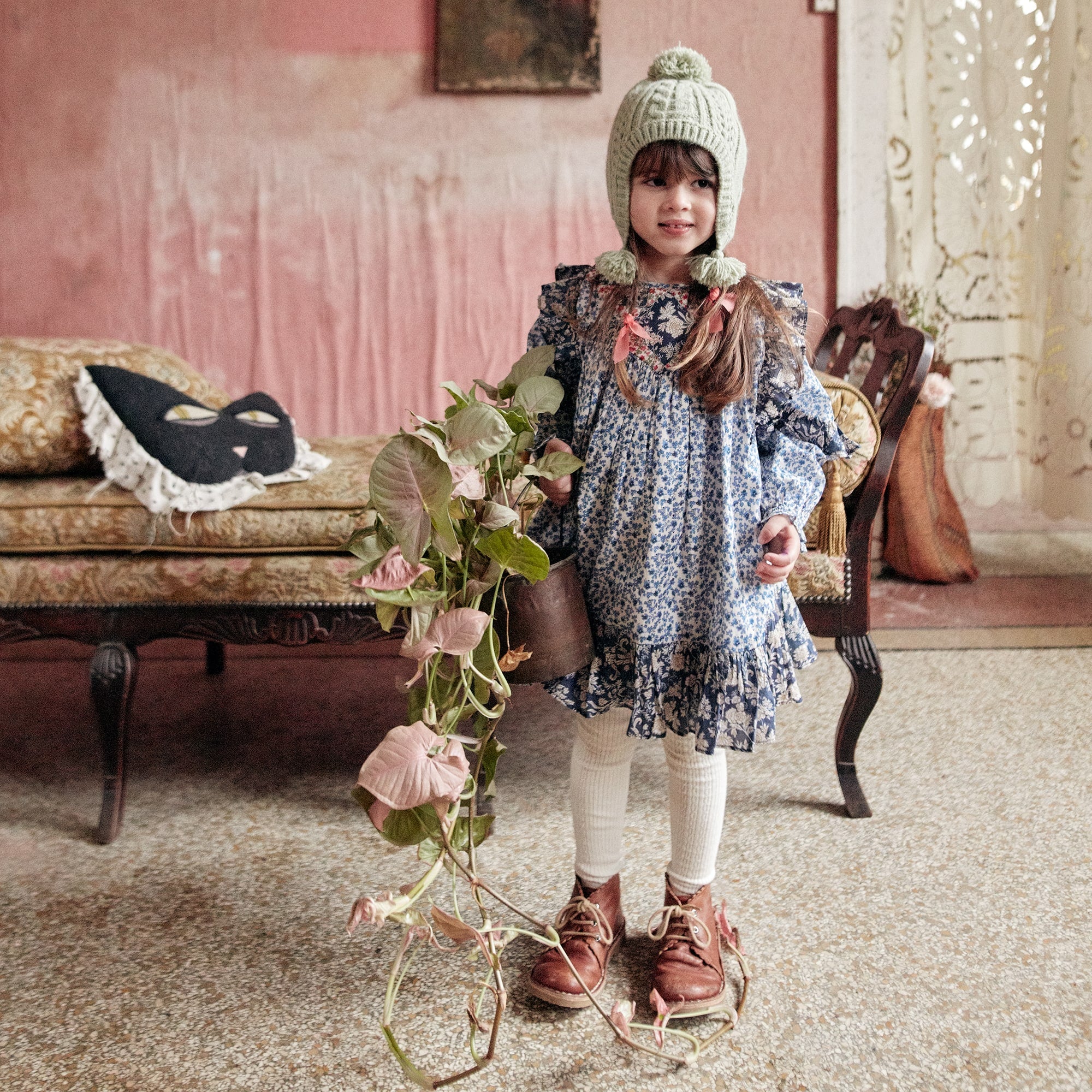 Girls Blue Floral Cotton Dress