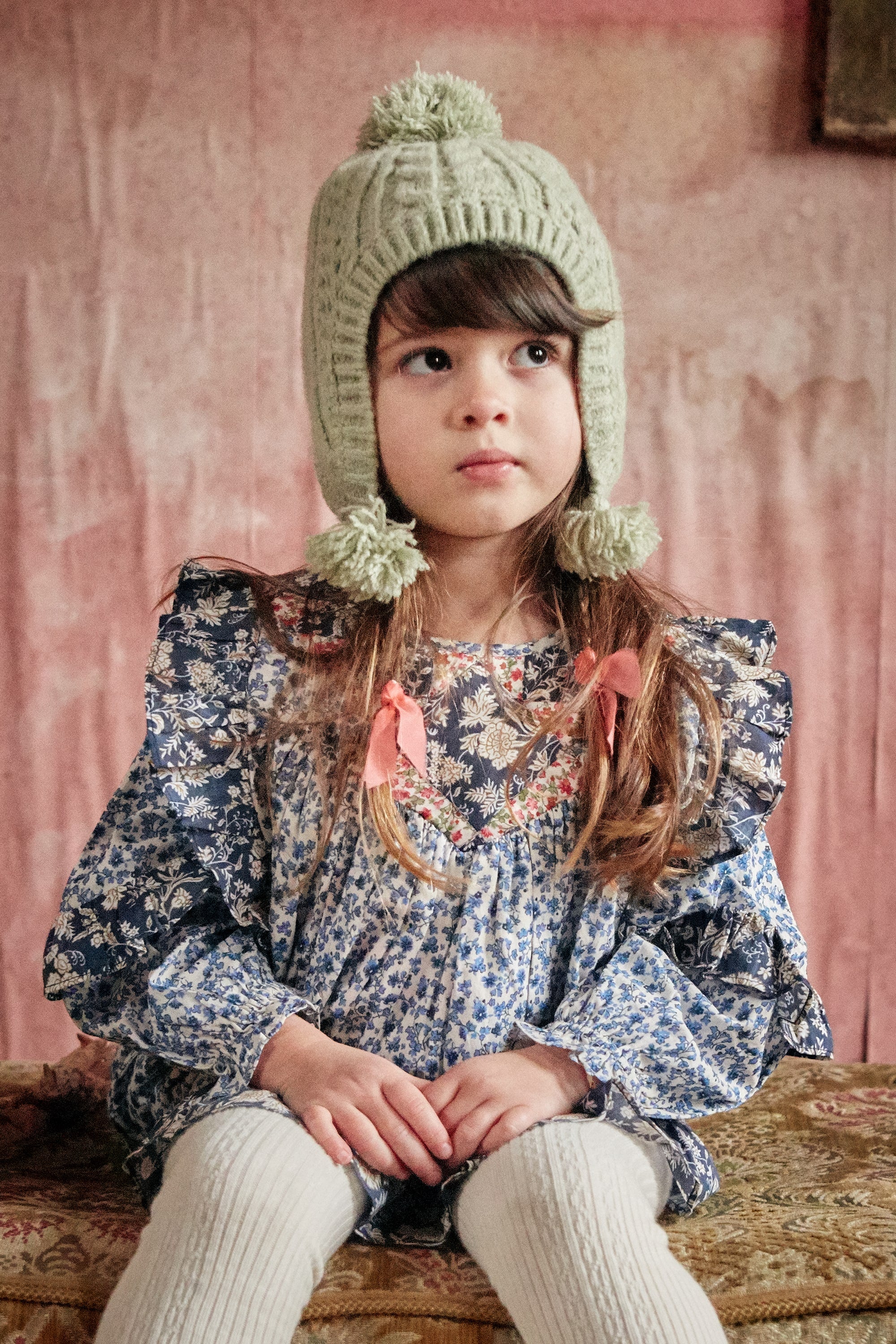 Girls Blue Floral Cotton Dress