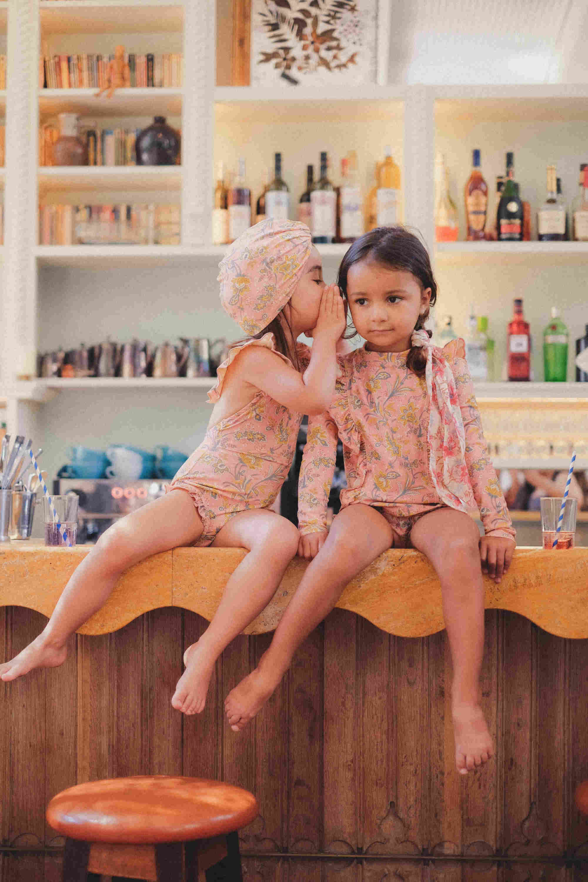 Girls Pink Flowers Swimsuit