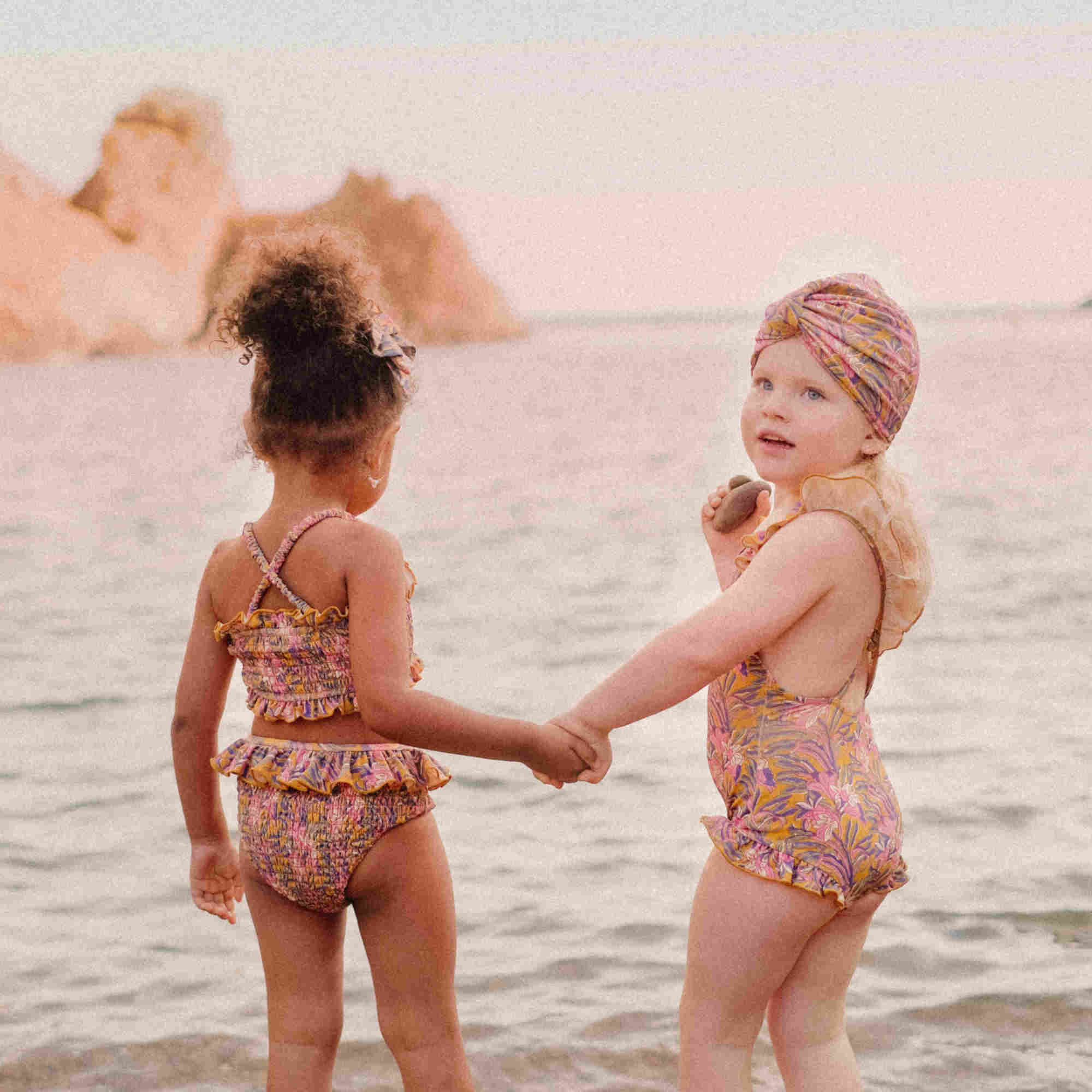 Girls Brown Flowers Swimsuit