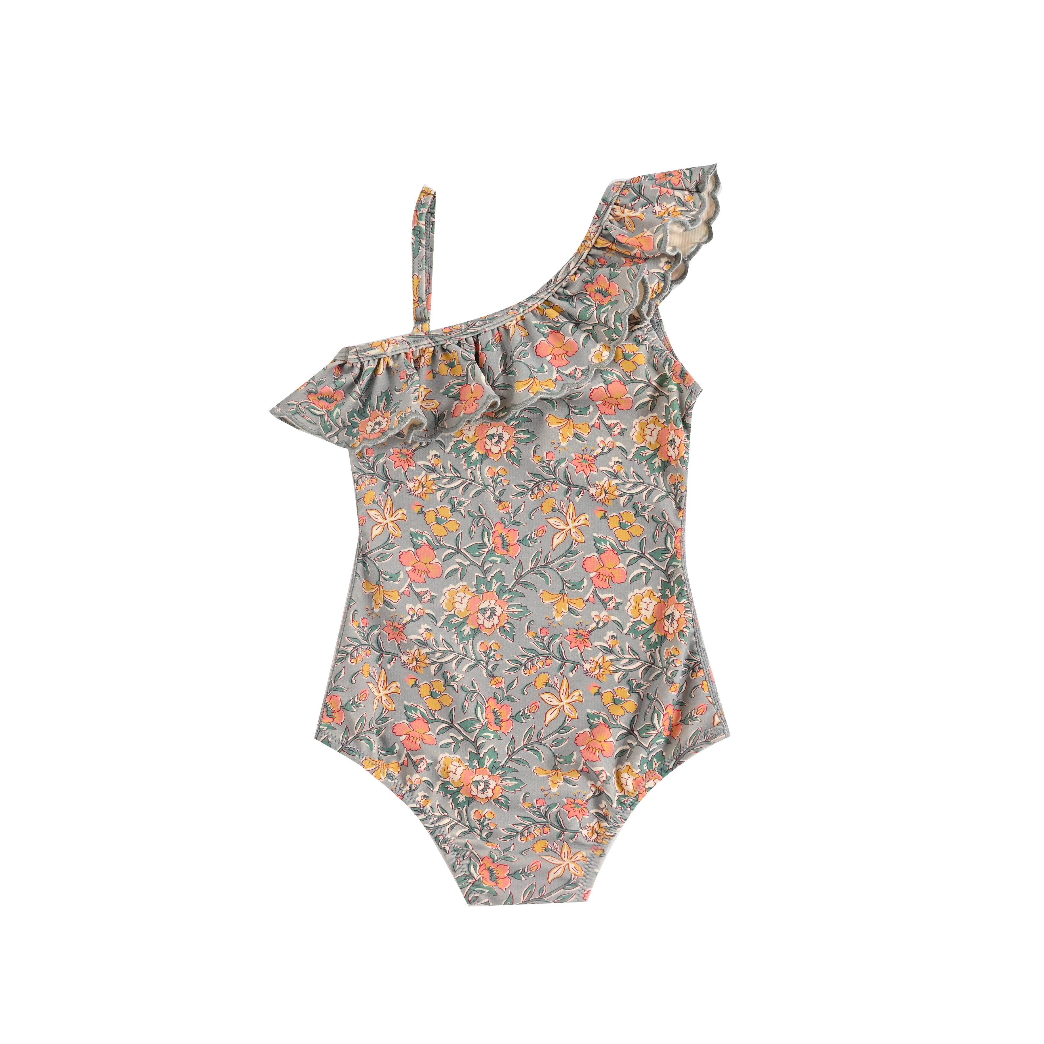 Girls Blue Flowers Swimsuit
