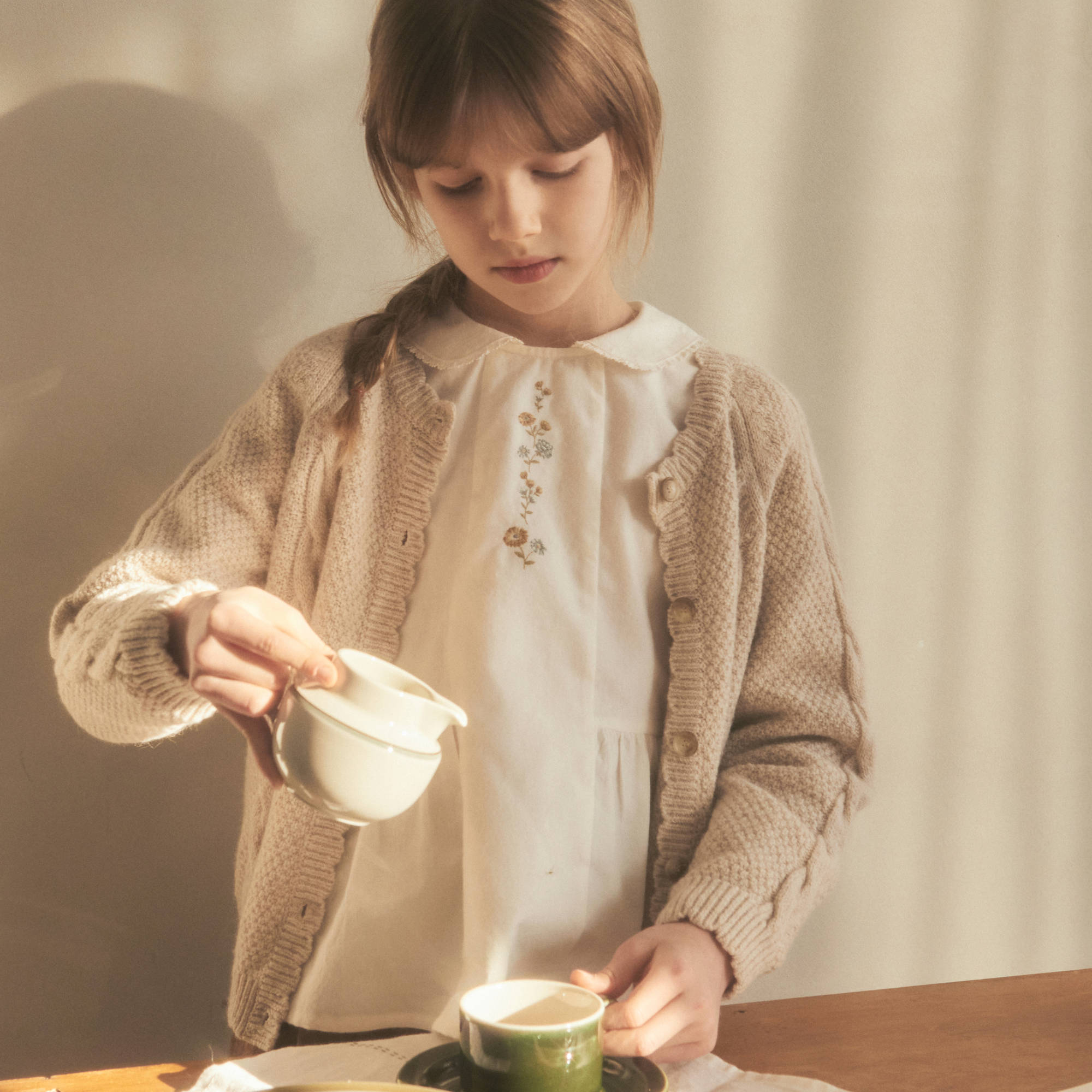 Girls Beige Wool Cardigan