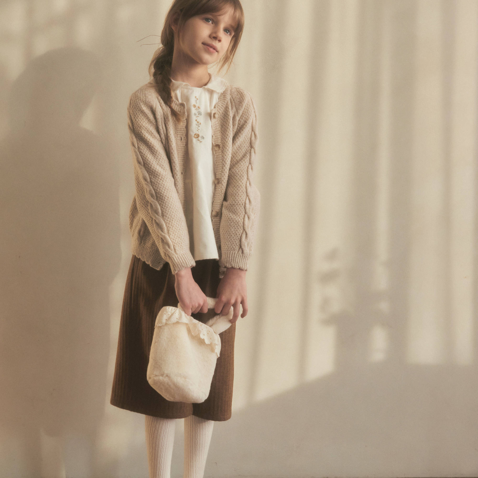 Girls Beige Wool Cardigan