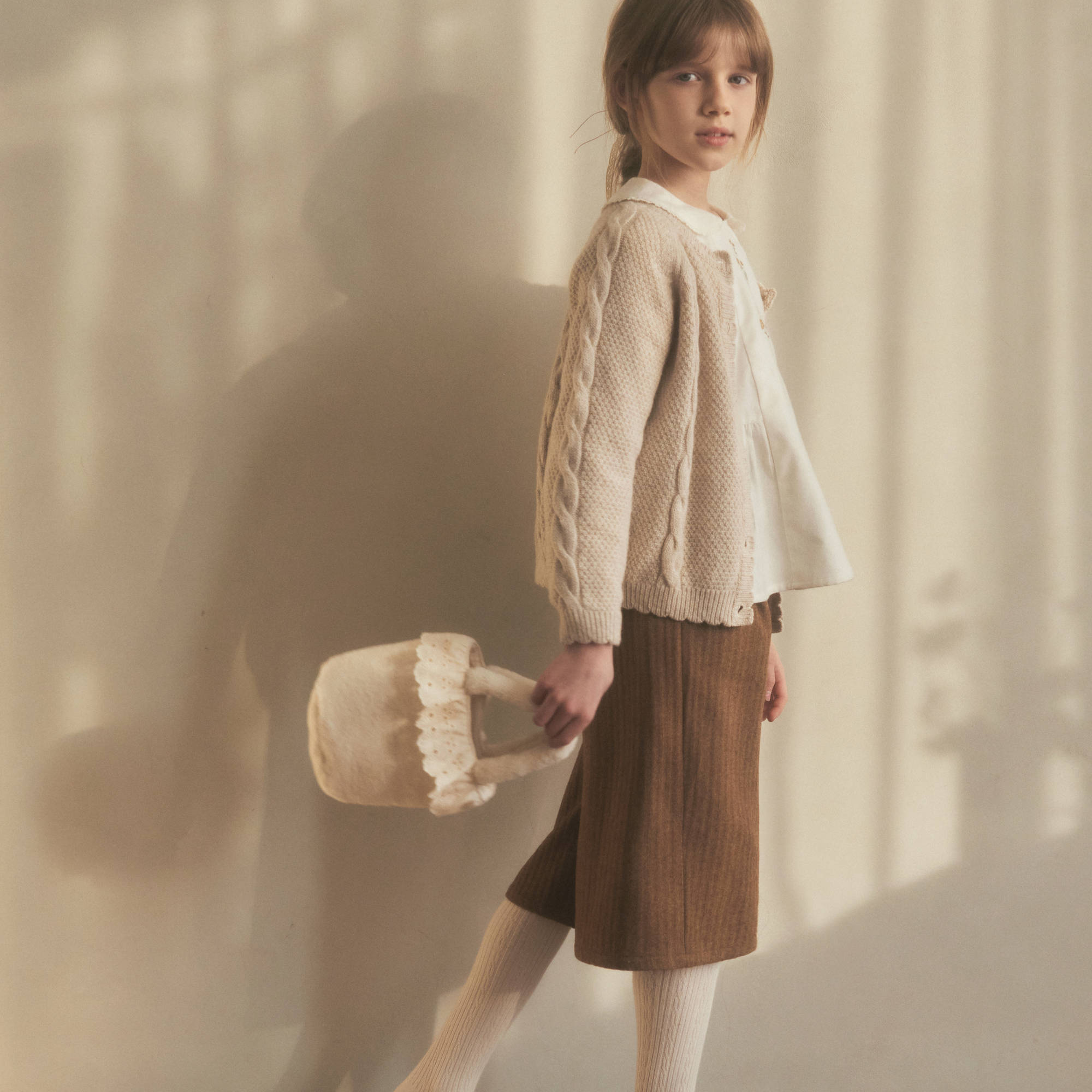 Girls Beige Wool Cardigan