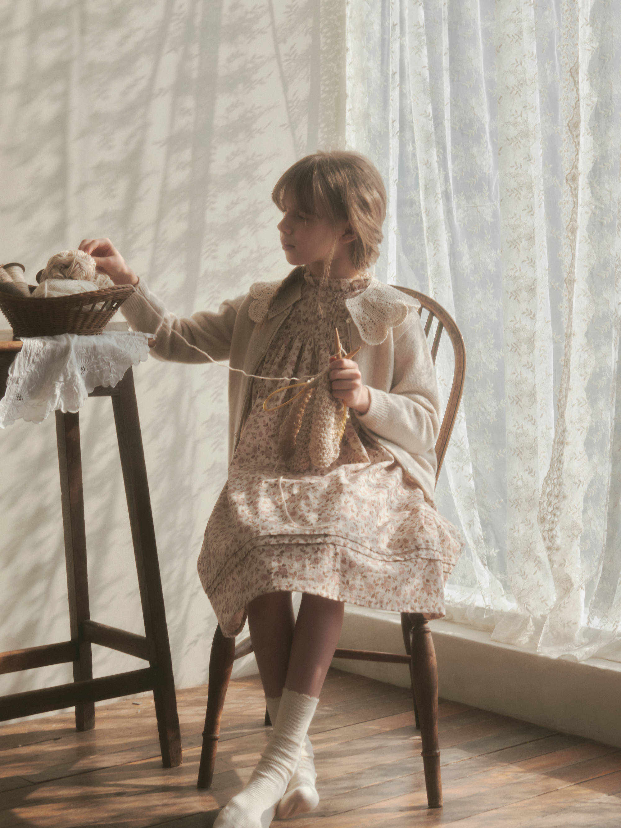 Girls Beige Wool Cardigan