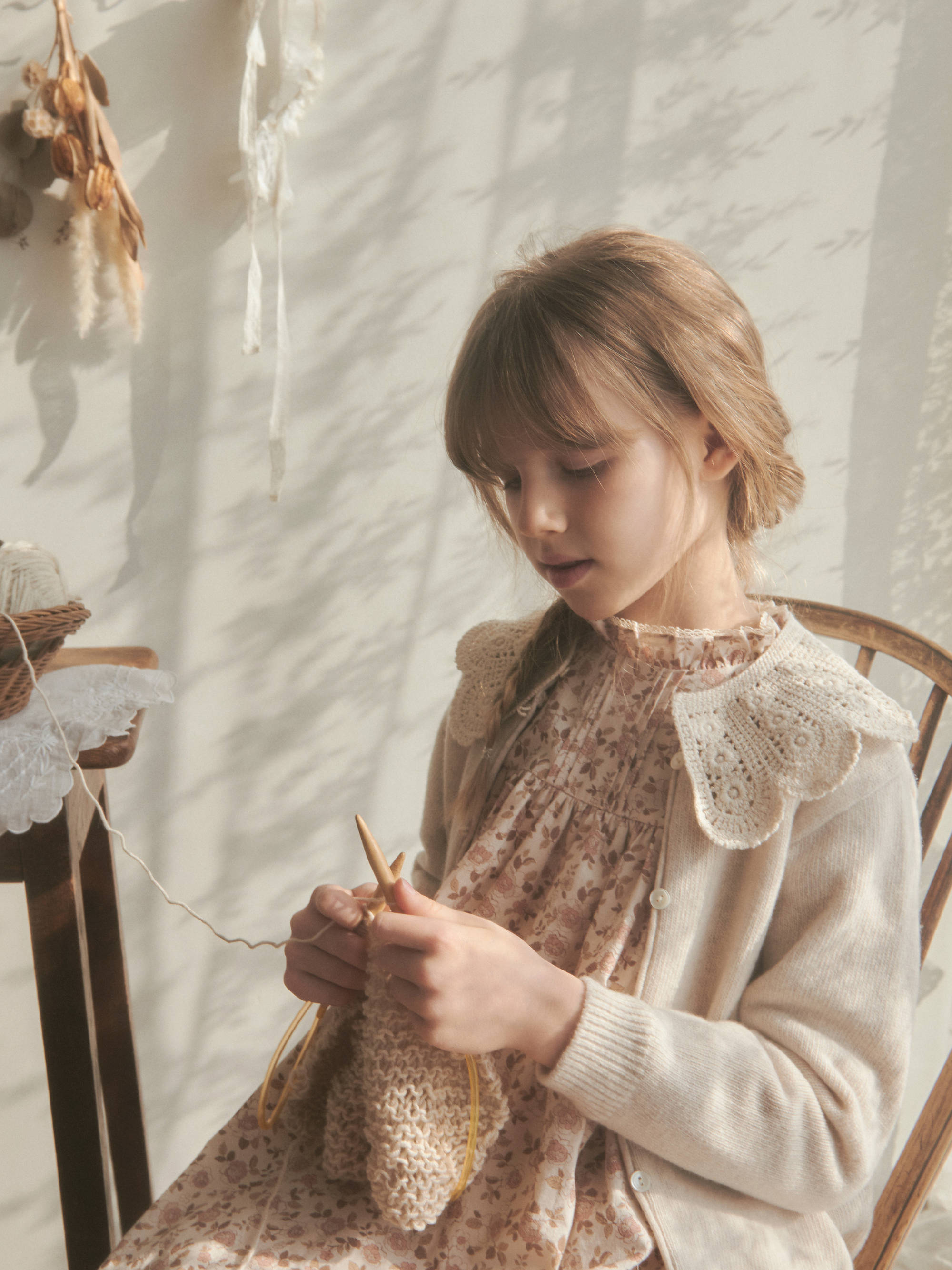 Girls Beige Wool Cardigan