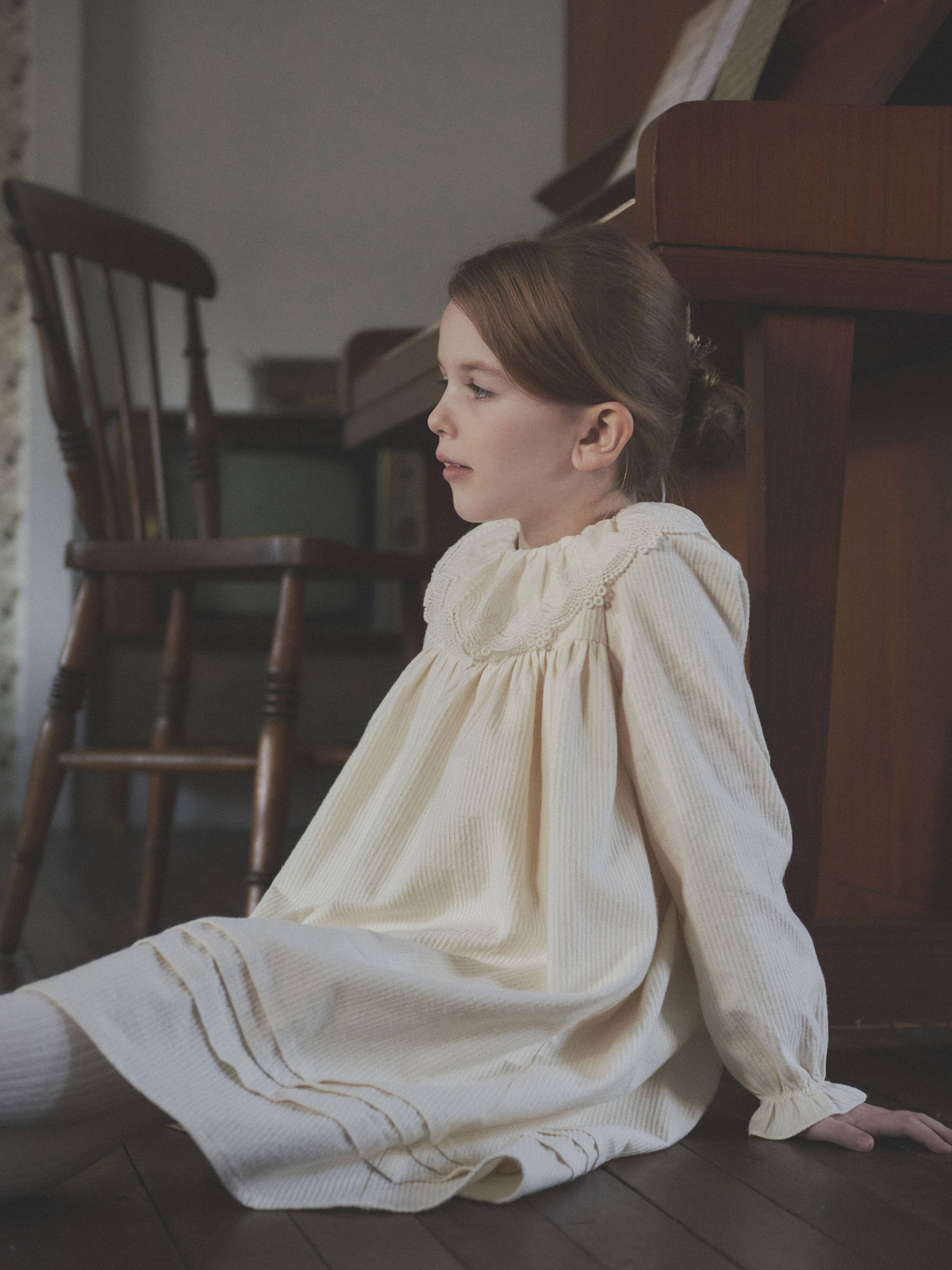 Girls White Lace Collar Cotton Dress