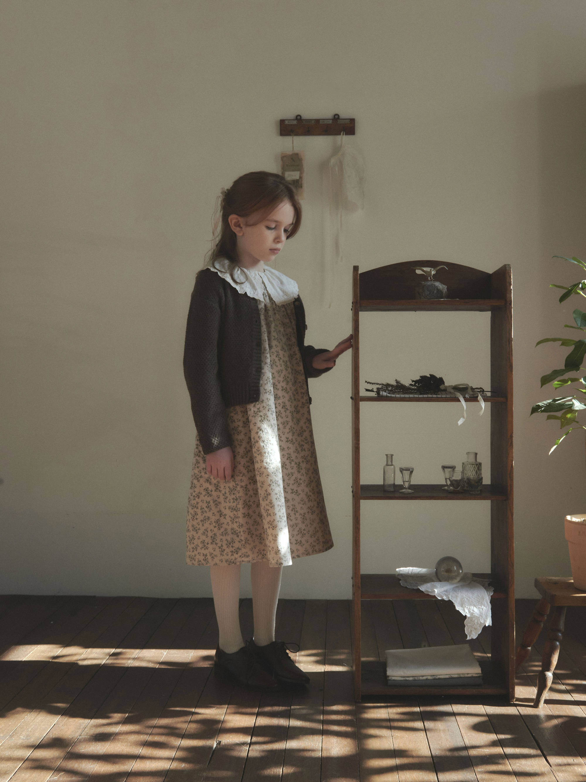 Girls Mint Floral Lace Collar Cotton Dress
