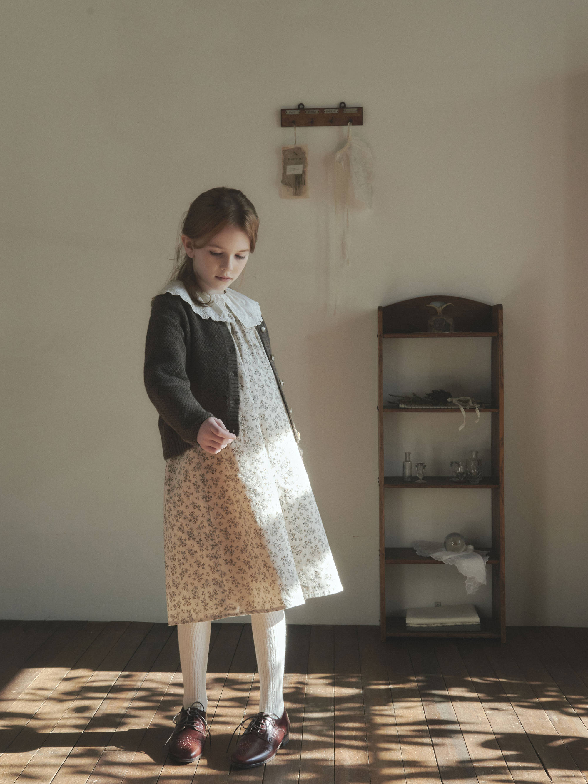 Girls Mint Floral Lace Collar Cotton Dress