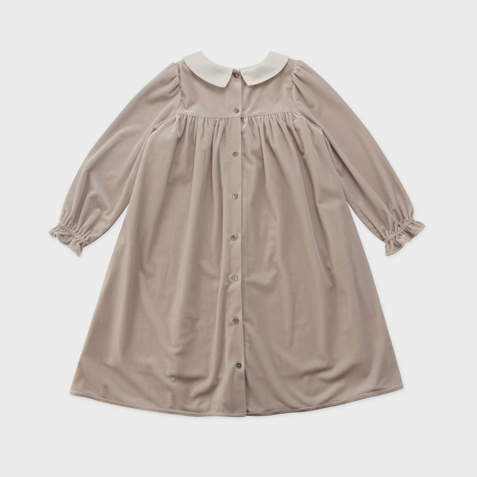 Girls Beige Embroidered Collar Velvet Dress