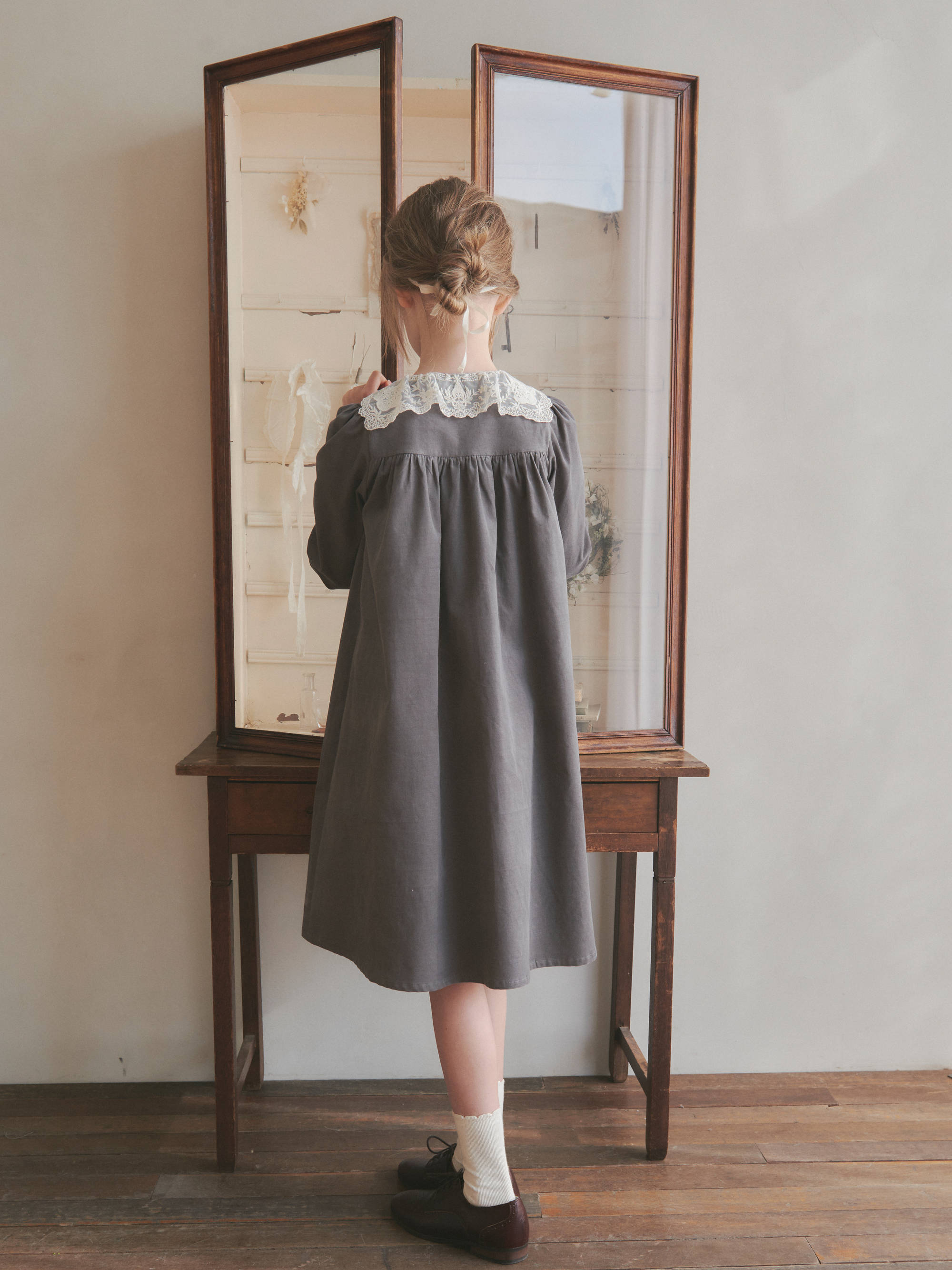 Girls Grey Cotton Dress