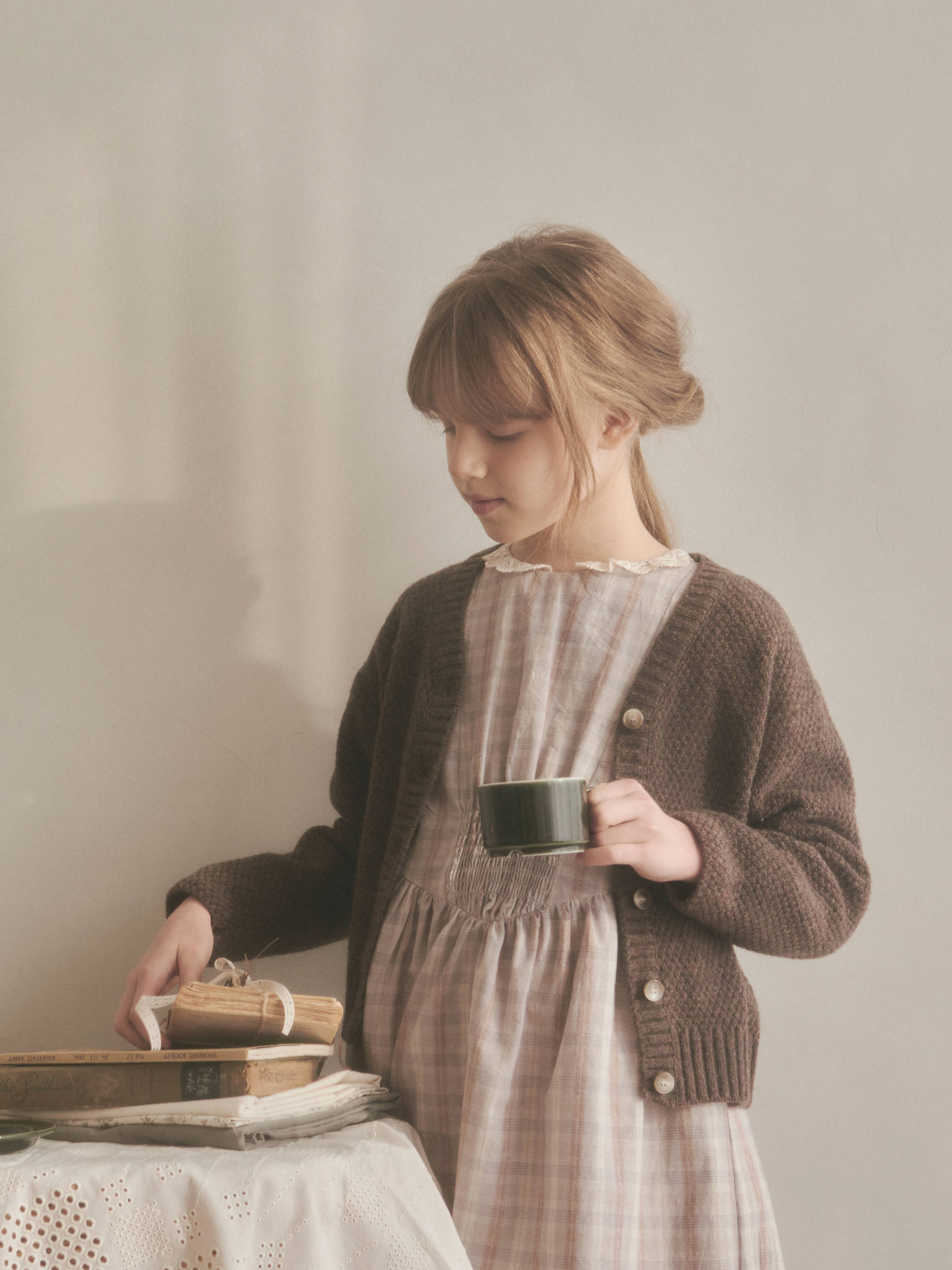 Girls Blue Grey Check Cotton Dress